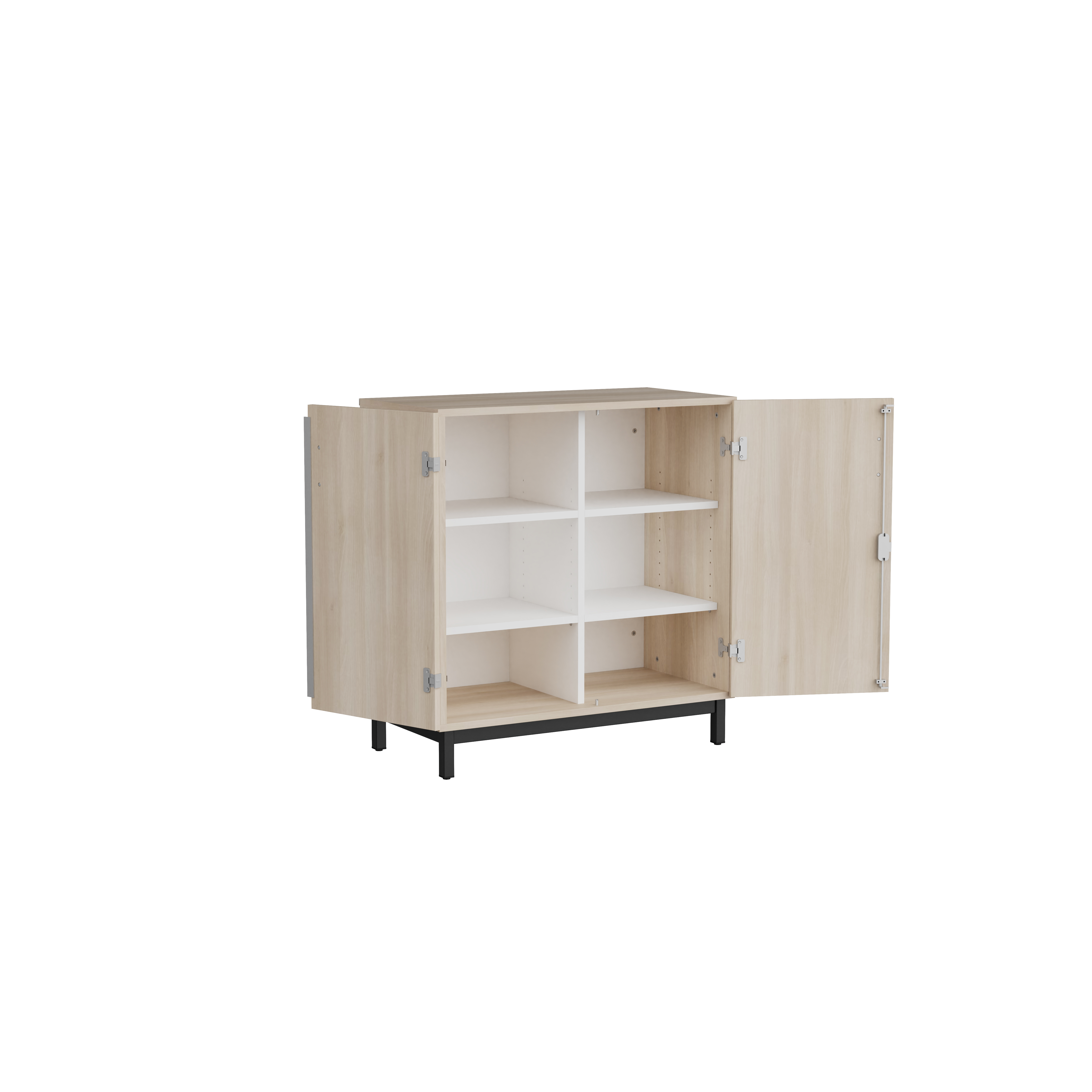 Meuble bas portes battantes Mandi - panneaux mélaminé - l. 90 x h. 94,5 x pr. 47 cm - piétement métal réglable -