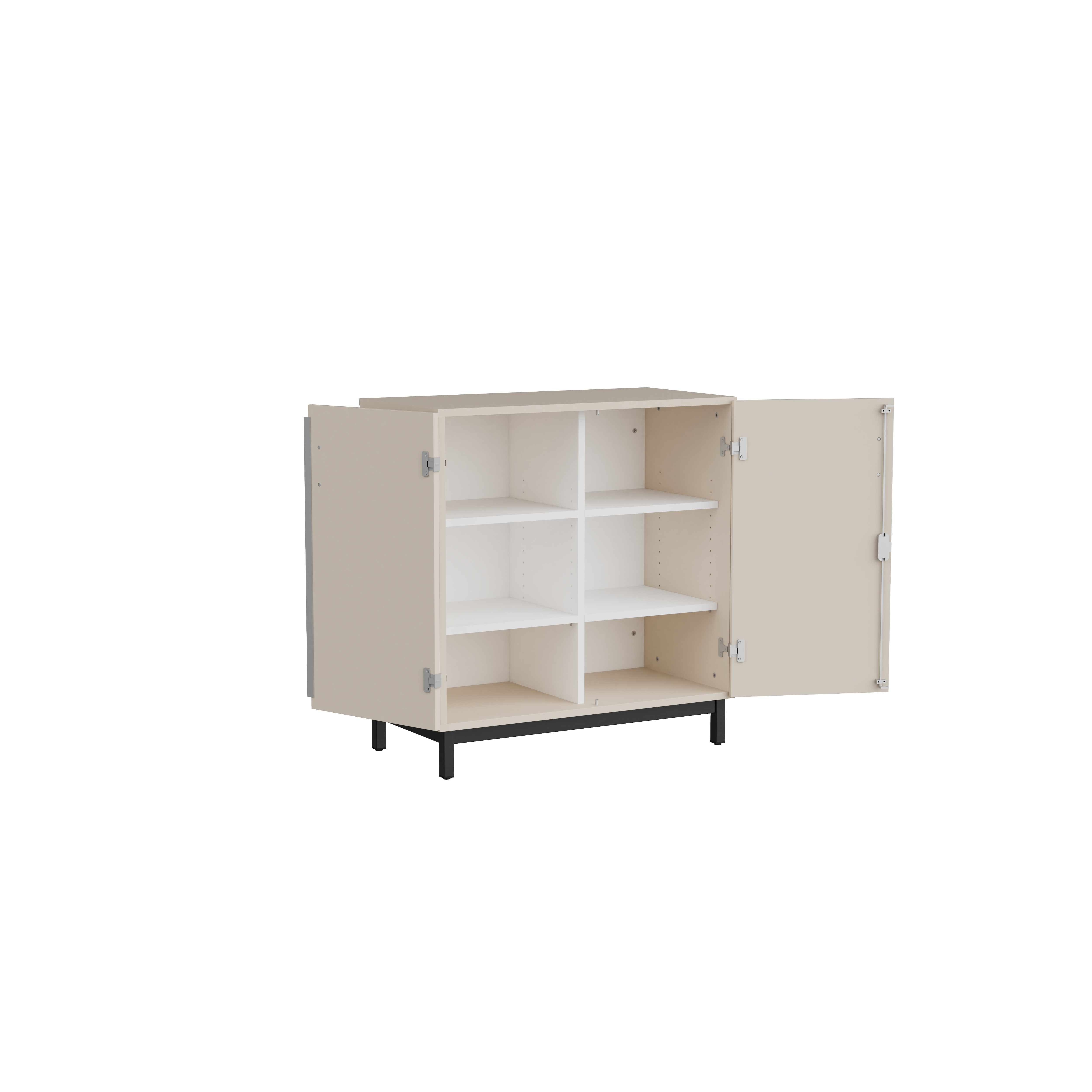 Meuble bas portes battantes Mandi - panneaux mélaminé - l. 90 x h. 94,5 x pr. 47 cm - piétement métal réglable -