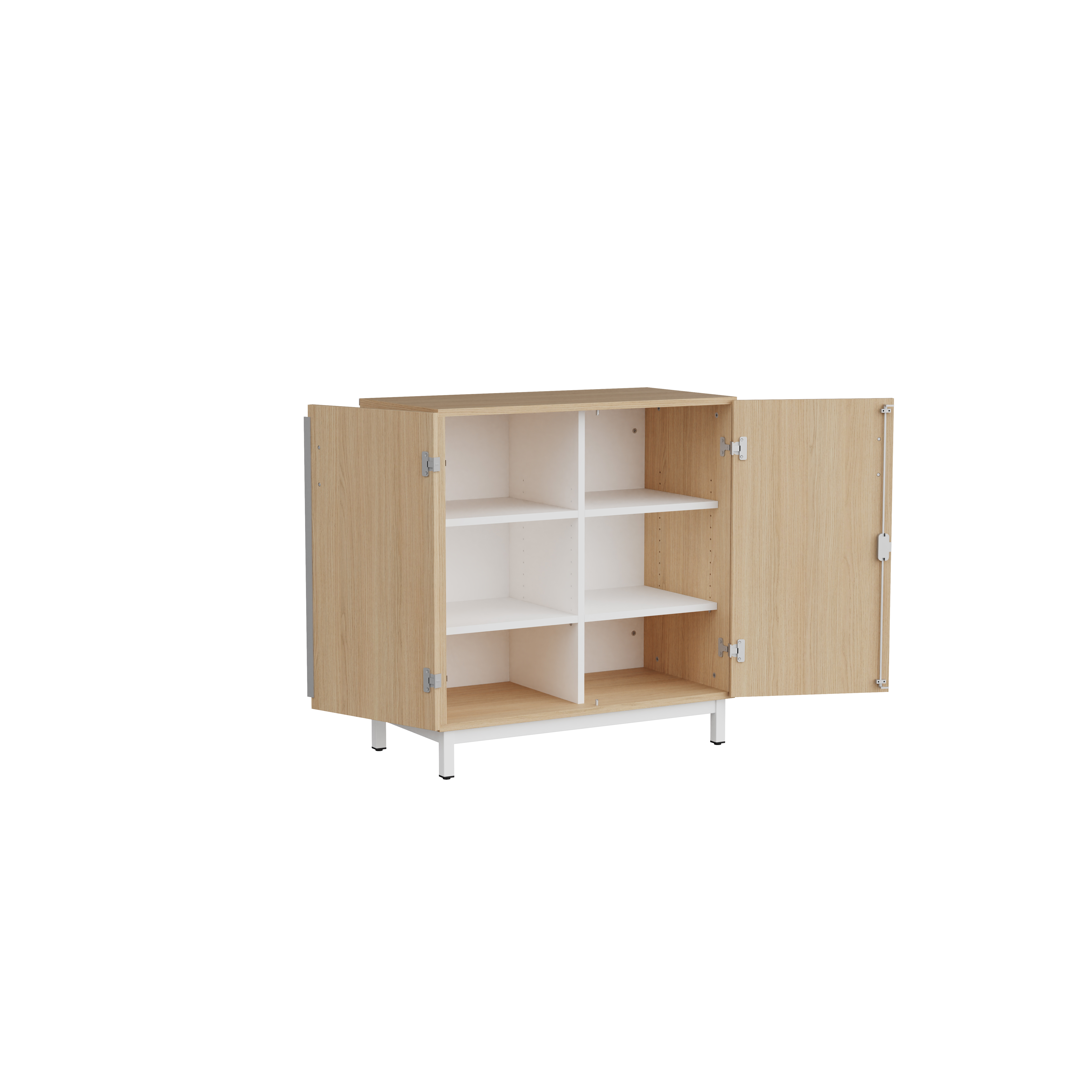 Meuble bas portes battantes Mandi - panneaux mélaminé - l. 90 x h. 94,5 x pr. 47 cm - piétement métal réglable -