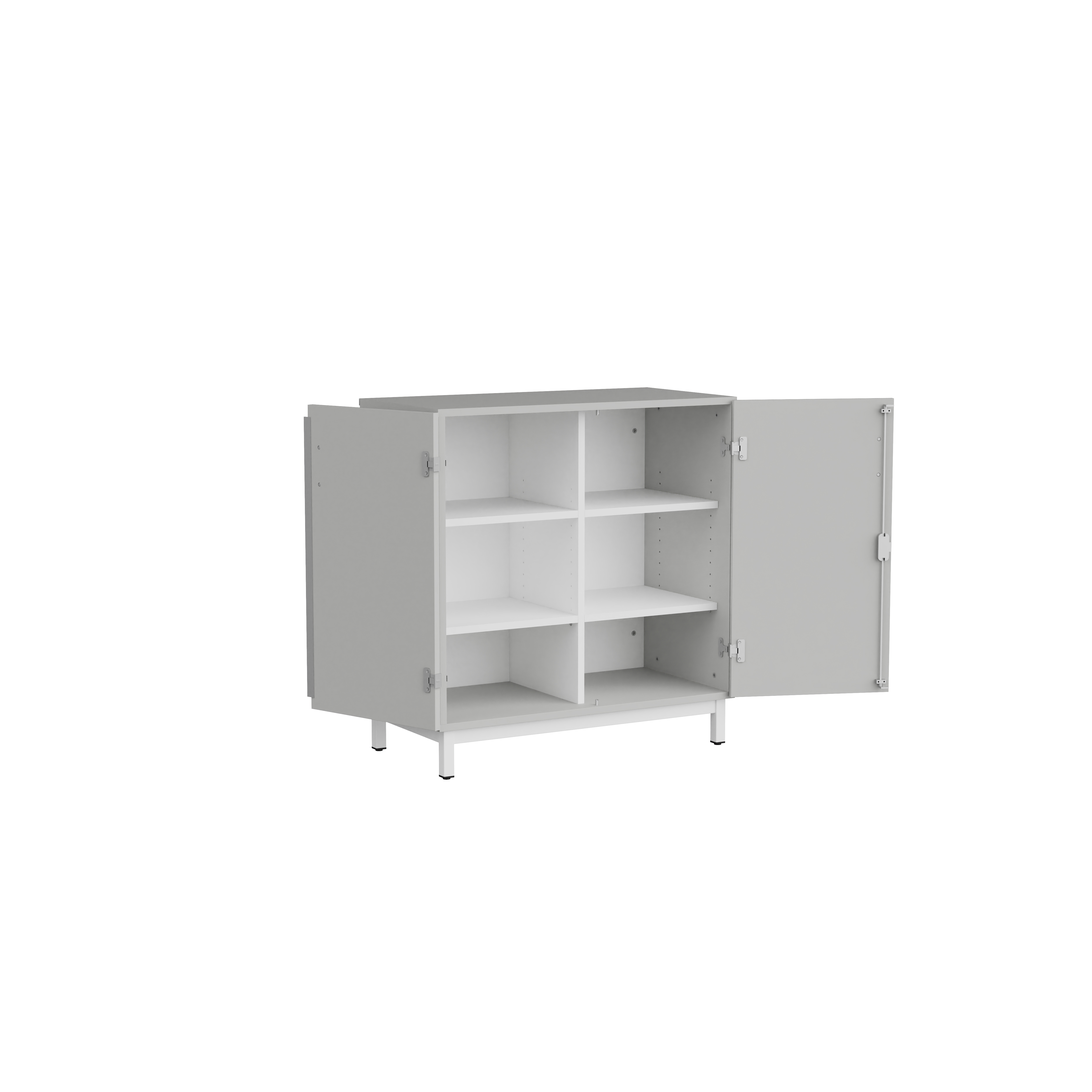 Meuble bas portes battantes Mandi - panneaux mélaminé - l. 90 x h. 94,5 x pr. 47 cm - piétement métal réglable -