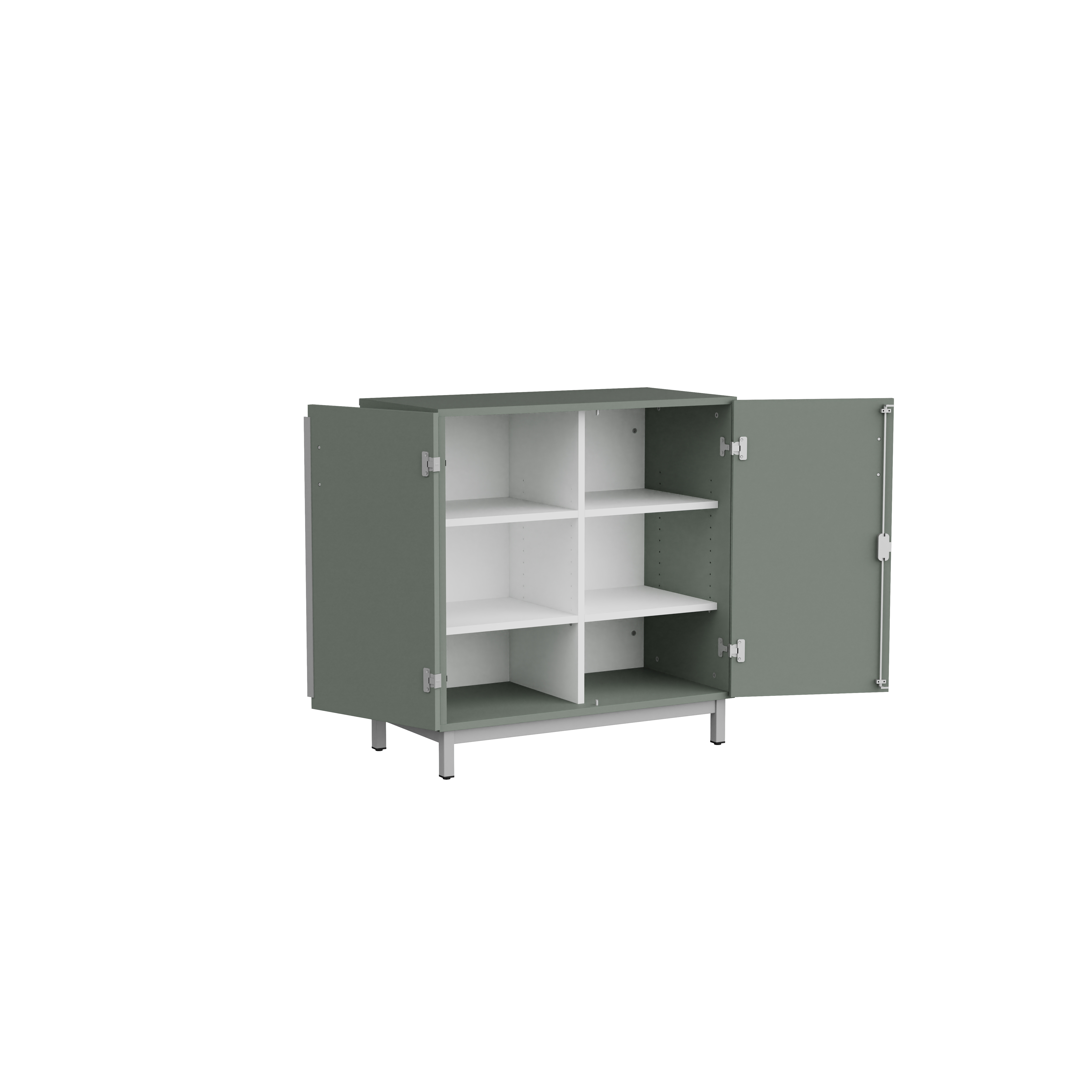 Meuble bas portes battantes Mandi - panneaux mélaminé - l. 90 x h. 94,5 x pr. 47 cm - piétement métal réglable -