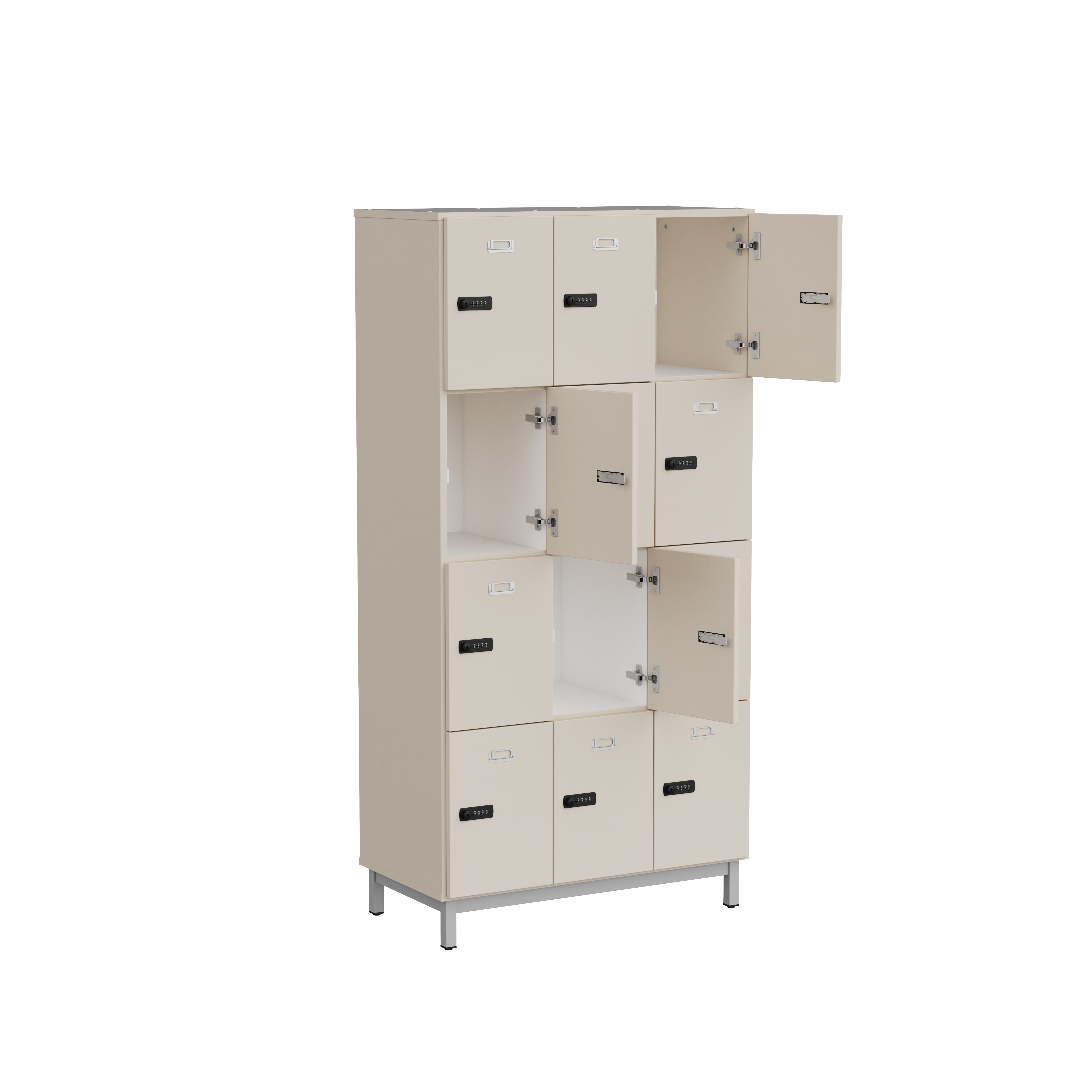 Meuble 12 cases pour profs Mandi - 12 cases serrure à code - panneaux mélaminé - l. 90 x h. 180 x pr. 47 cm -