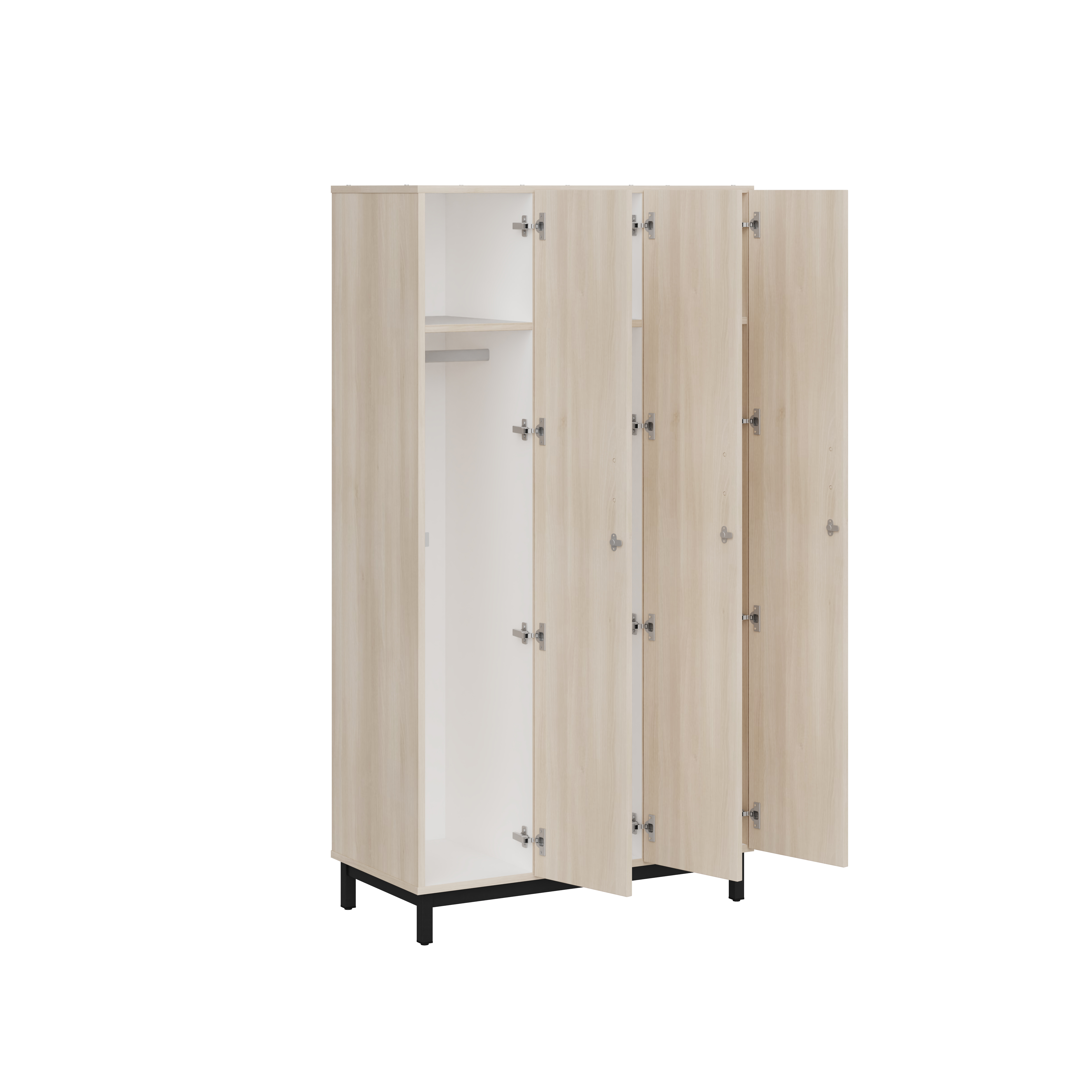 Vestiaire penderie 3 colonnes Mandi - panneaux mélaminé - l. 98 x h. 185 x pr. 50 cm - piétement métal réglable -