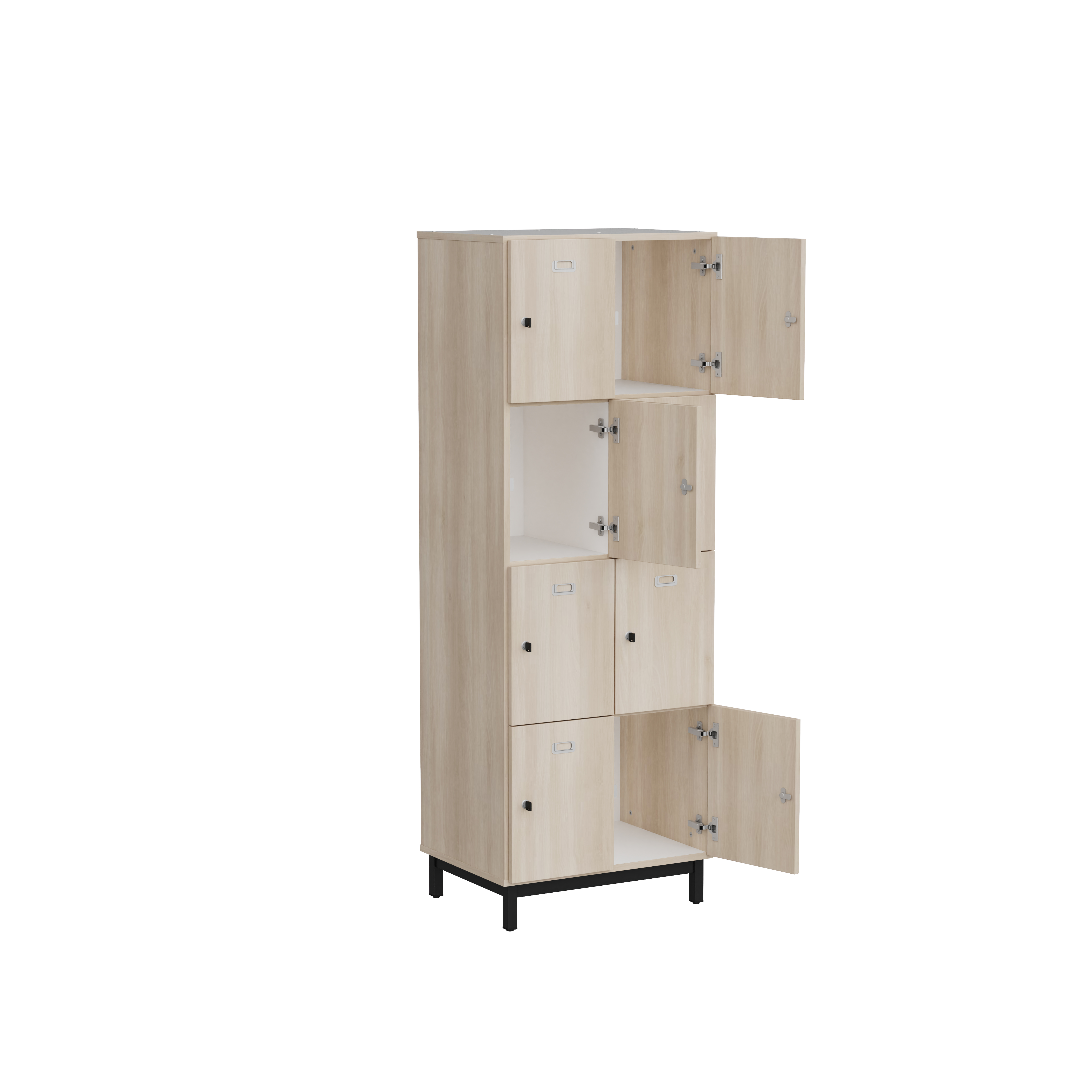 Vestiaire 2 colonnes 8 casiers Mandi - panneaux mélaminé - l. 66,1 x h. 185 x pr. 50 cm - piétement métal réglable -