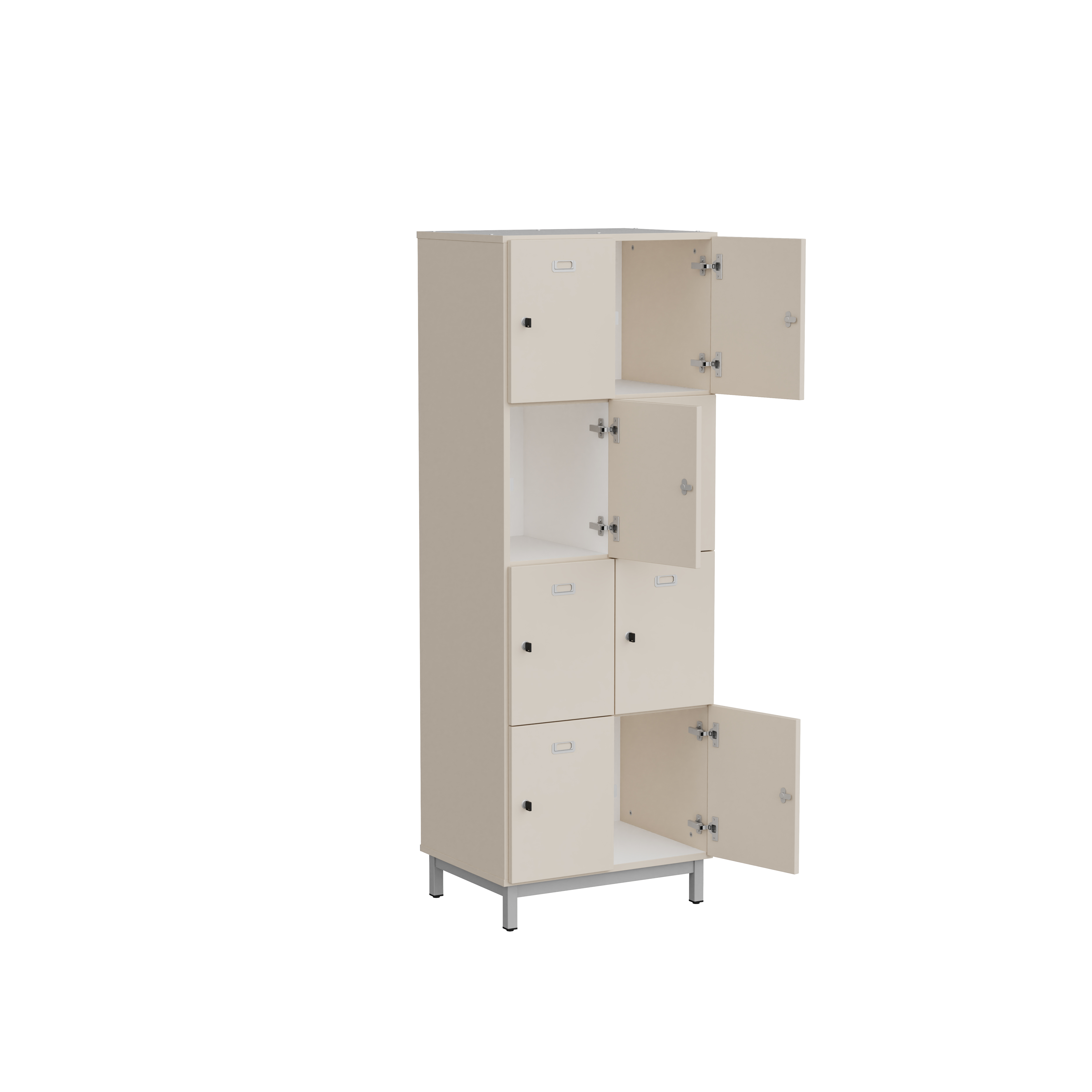 Vestiaire 2 colonnes 8 casiers Mandi - panneaux mélaminé - l. 66,1 x h. 185 x pr. 50 cm - piétement métal réglable -