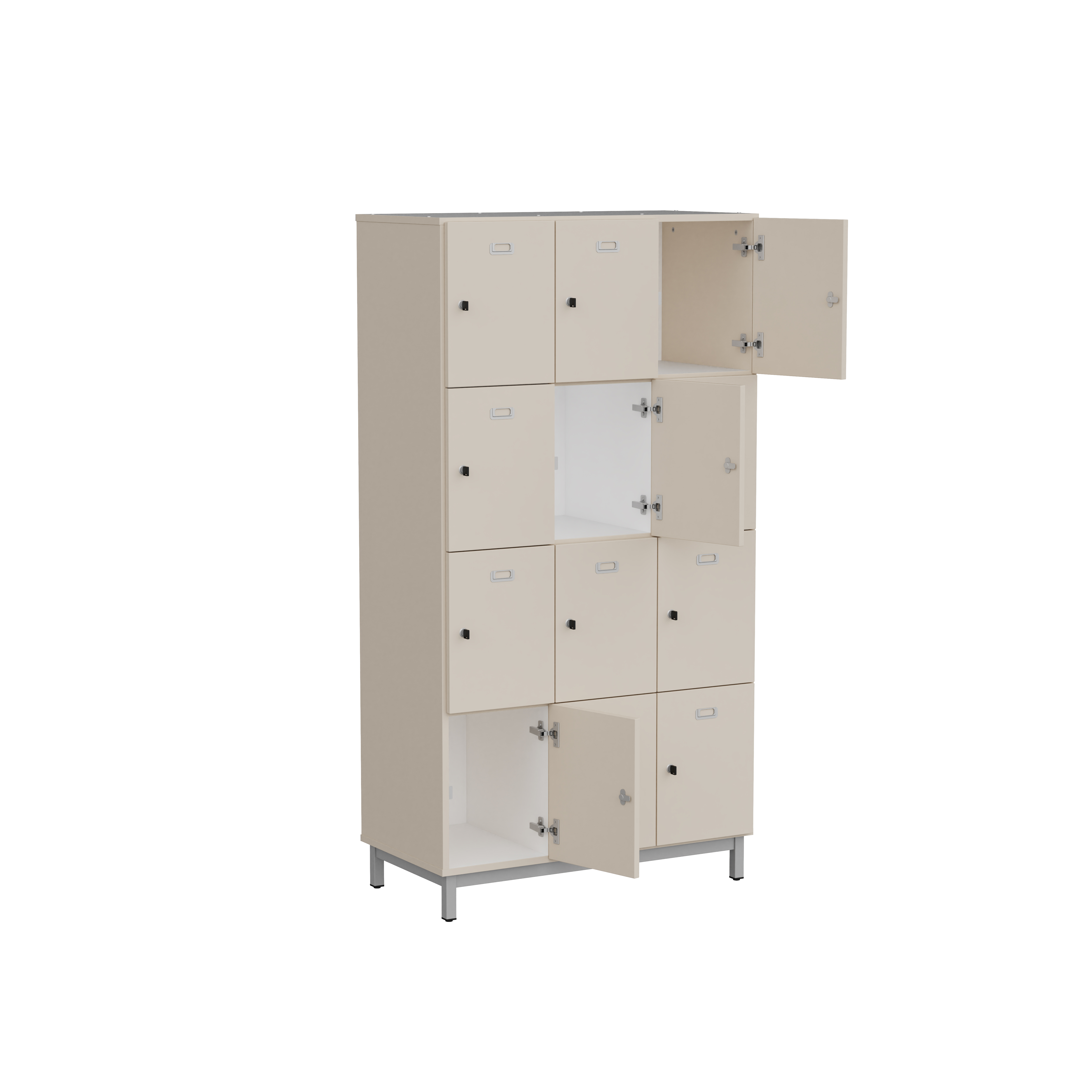 Vestiaire 3 colonnes 12 casiers Mandi - panneaux mélaminé - l. 98 x h. 185 x pr. 50 cm - piétement métal réglable -