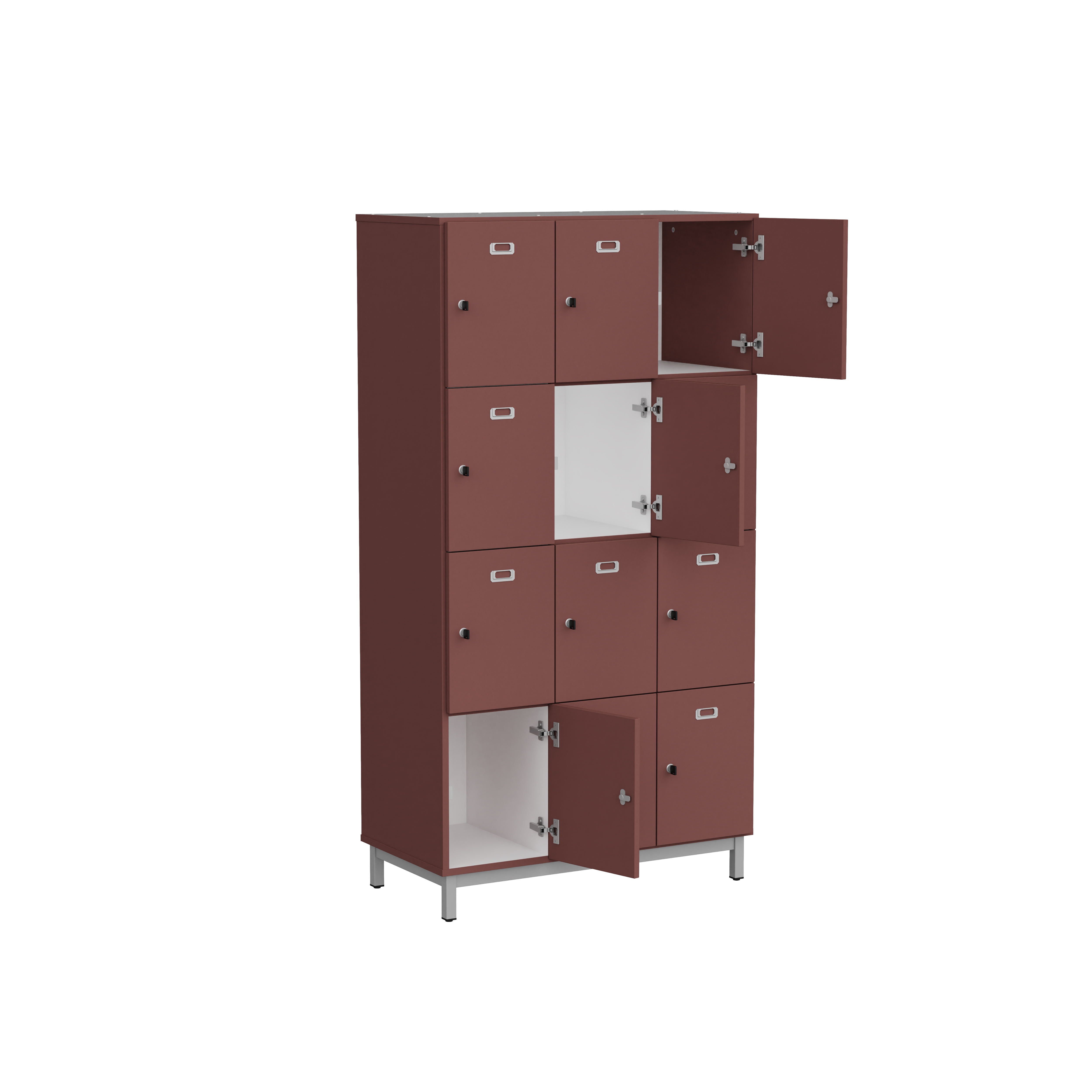 Vestiaire 3 colonnes 12 casiers Mandi - panneaux mélaminé - l. 98 x h. 185 x pr. 50 cm - piétement métal réglable -