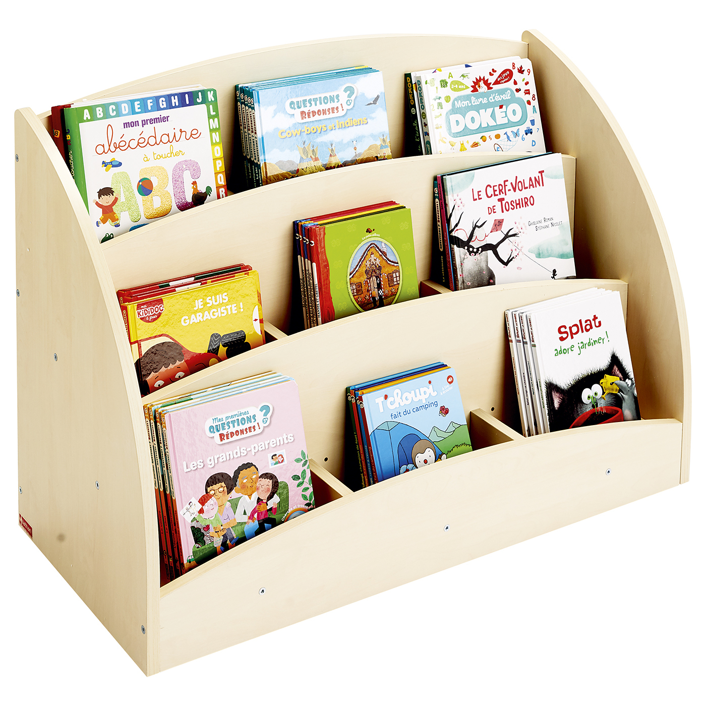 Bacs à livres présentoir à roulettes - 9 compartiments - bouleau