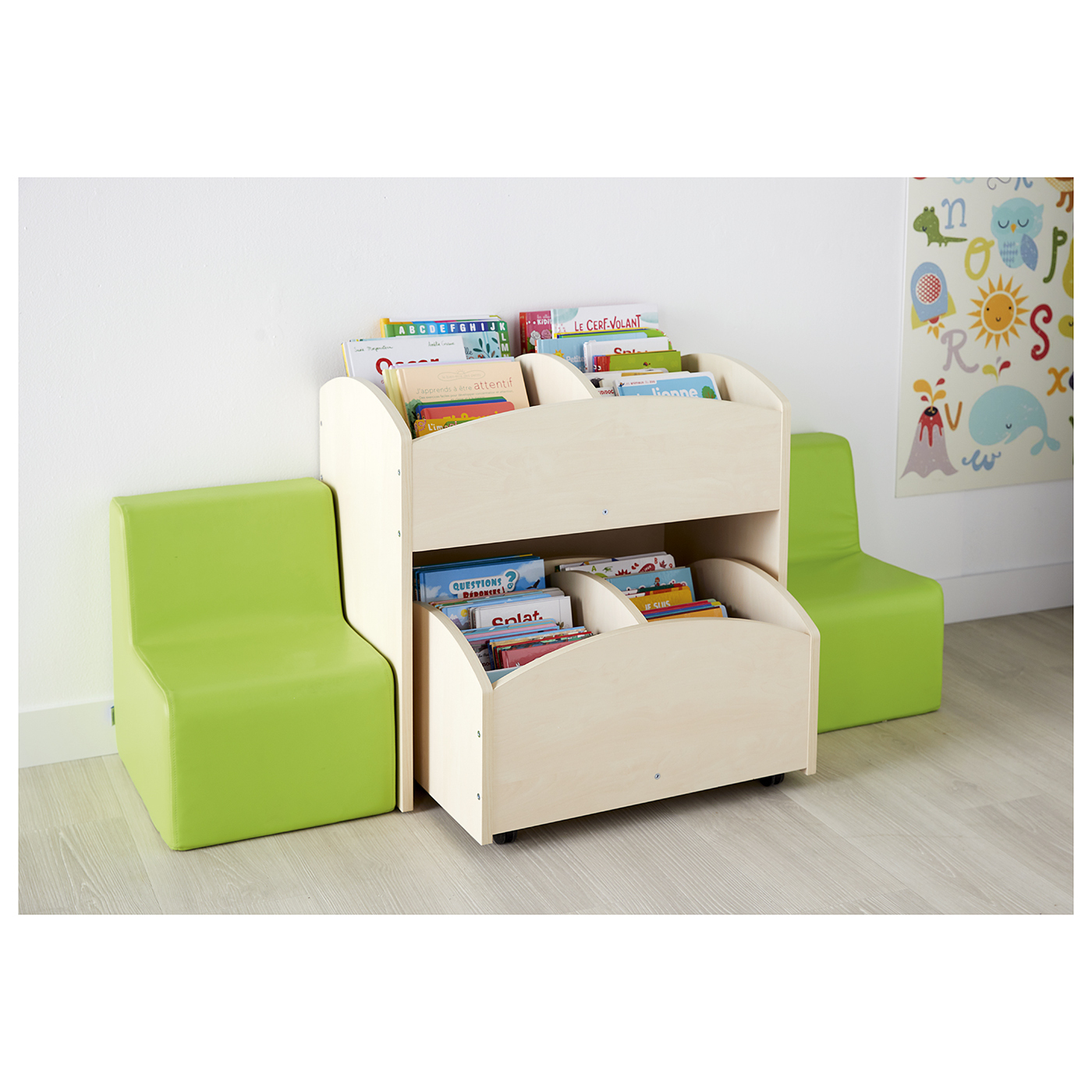 Bac à livres 2 cases haut - bouleau