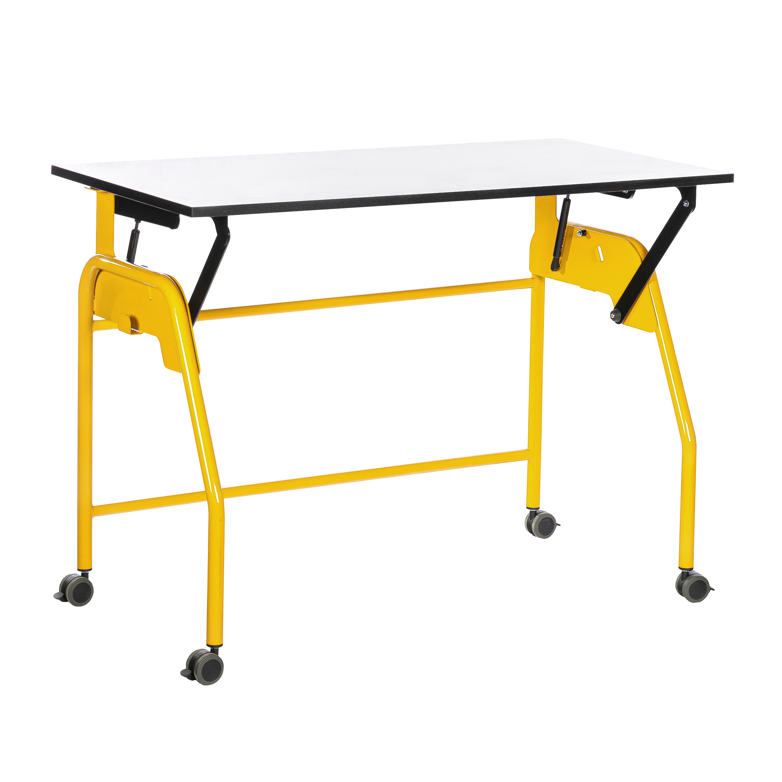 Table-tableau BIPLAN plateau stratifié blanc - 125 x 60 x 62,5 cm - piétement métallique 4 pieds -