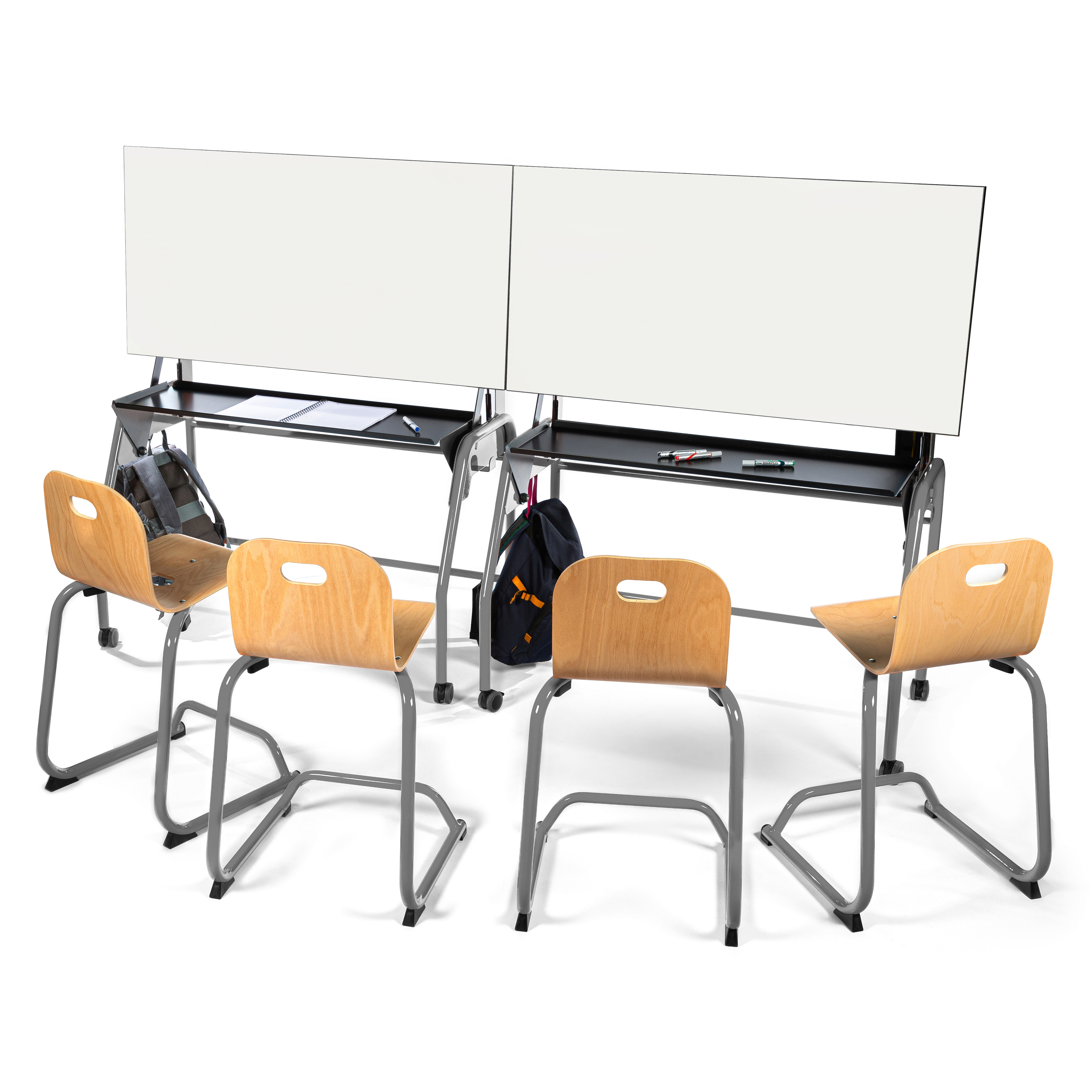 Chaise BIPLAN haute en appui sur table coque bois hêtre - 47 x 94 x 54 cm - piètement métallique avec repose pieds