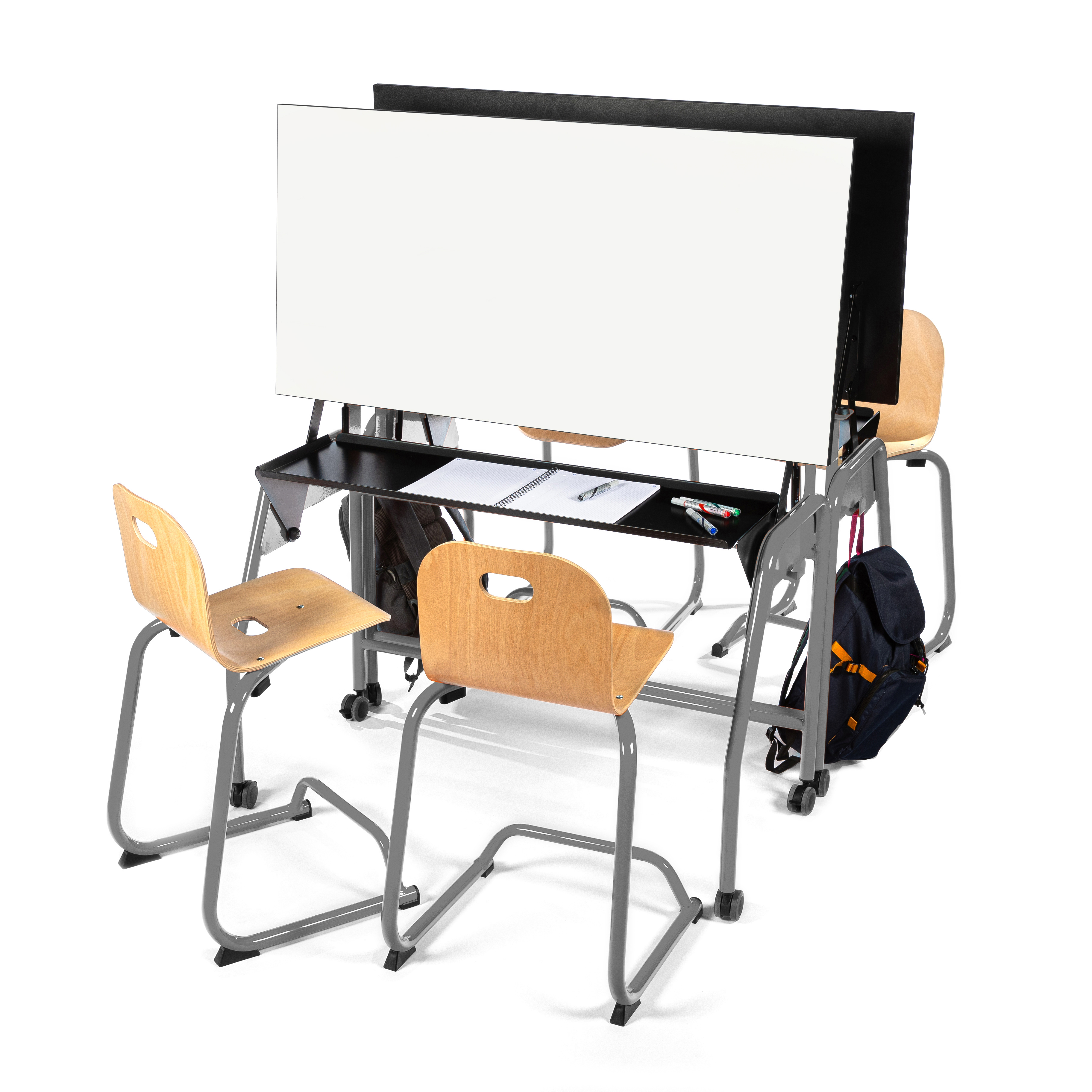 Chaise BIPLAN haute en appui sur table coque bois hêtre - 47 x 94 x 54 cm - piètement métallique avec repose pieds