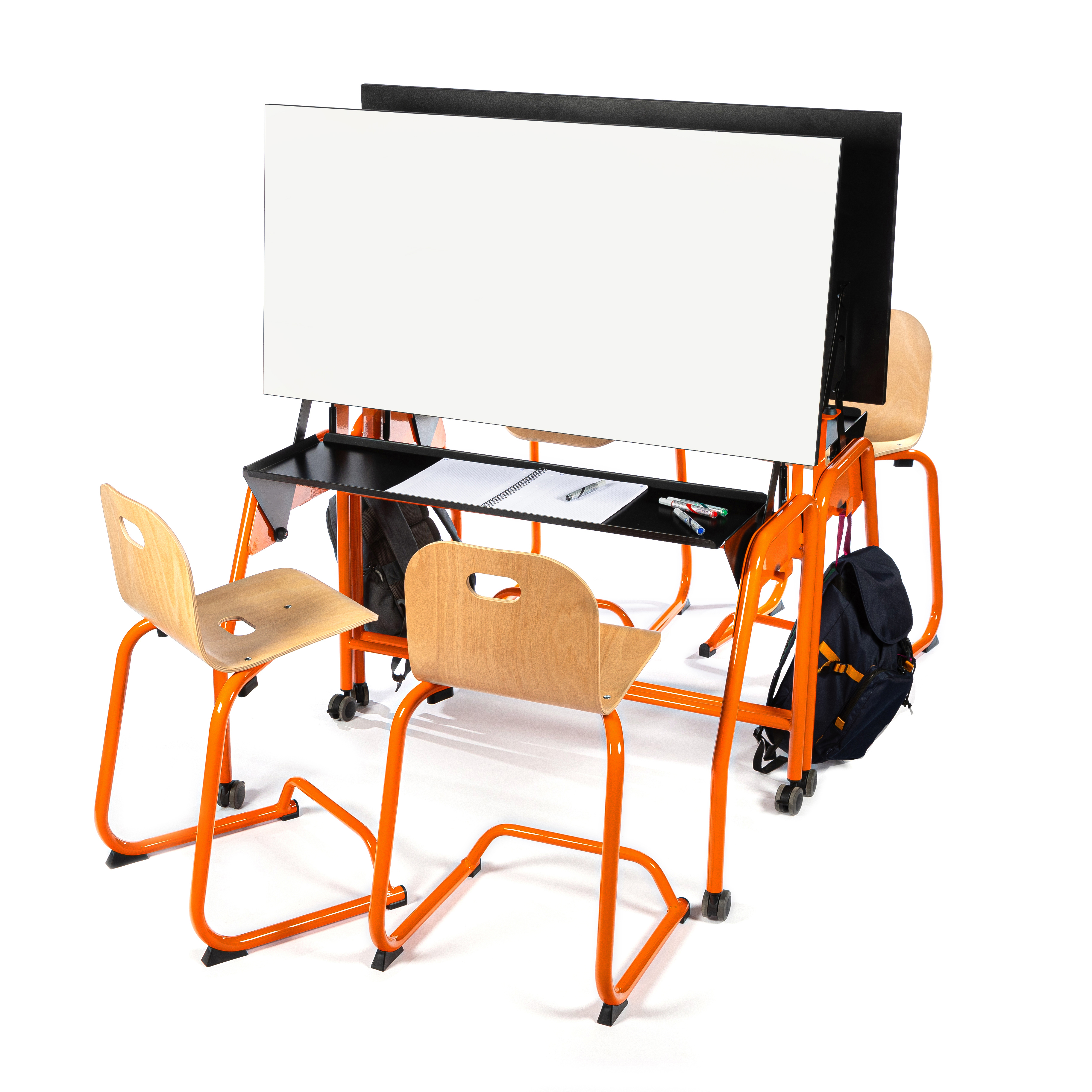 Chaise BIPLAN haute en appui sur table coque bois hêtre - 47 x 94 x 54 cm - piètement métallique avec repose pieds