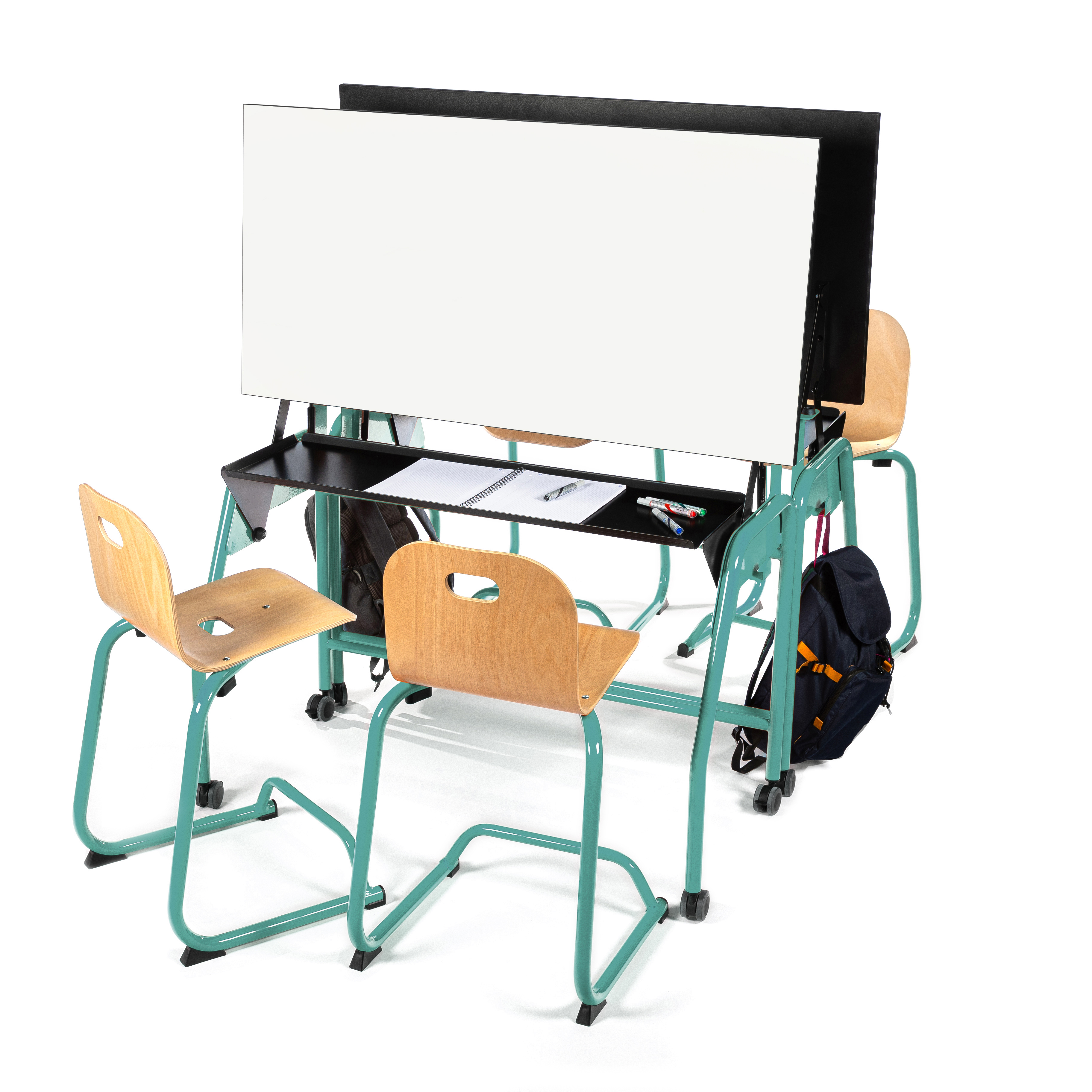 Chaise BIPLAN haute en appui sur table coque bois hêtre - 47 x 94 x 54 cm - piètement métallique avec repose pieds