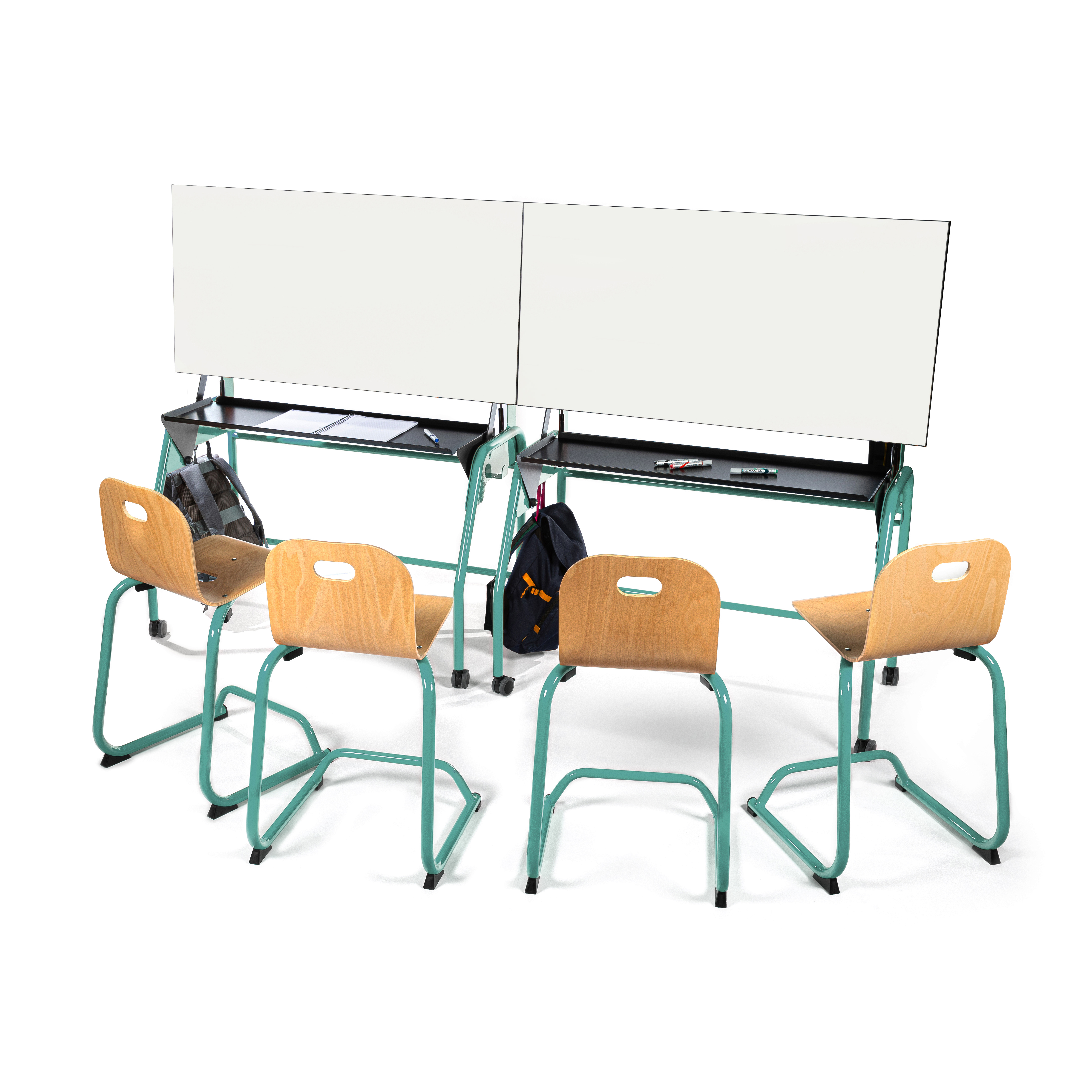 Chaise BIPLAN haute en appui sur table coque bois hêtre - 47 x 94 x 54 cm - piètement métallique avec repose pieds