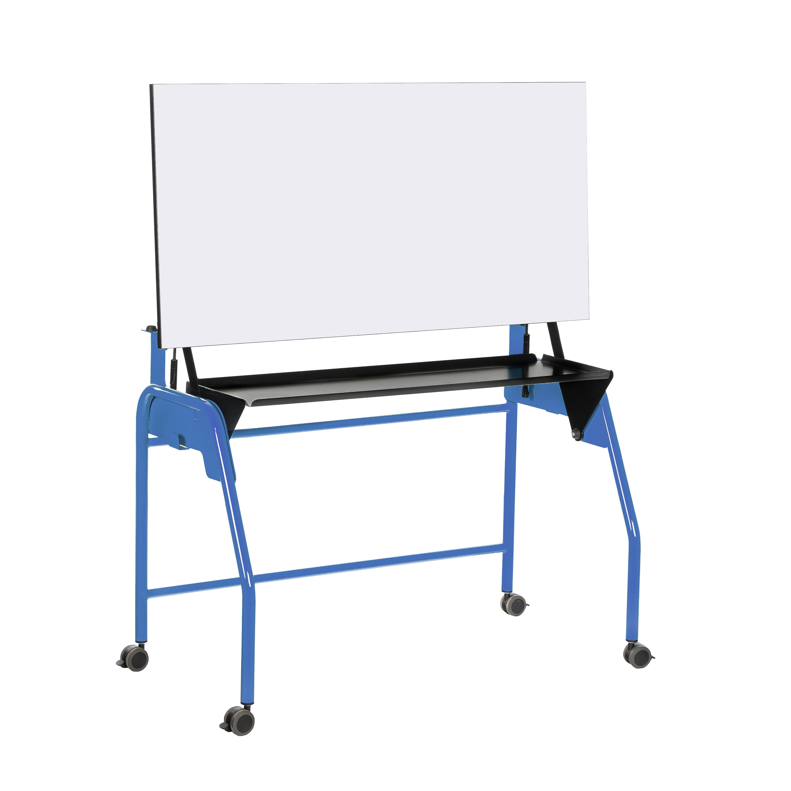 Table-tableau BIPLAN avec tablette plateau stratifié blanc - 125 x 60 x 62,5 cm - piétement métallique 4 pieds -