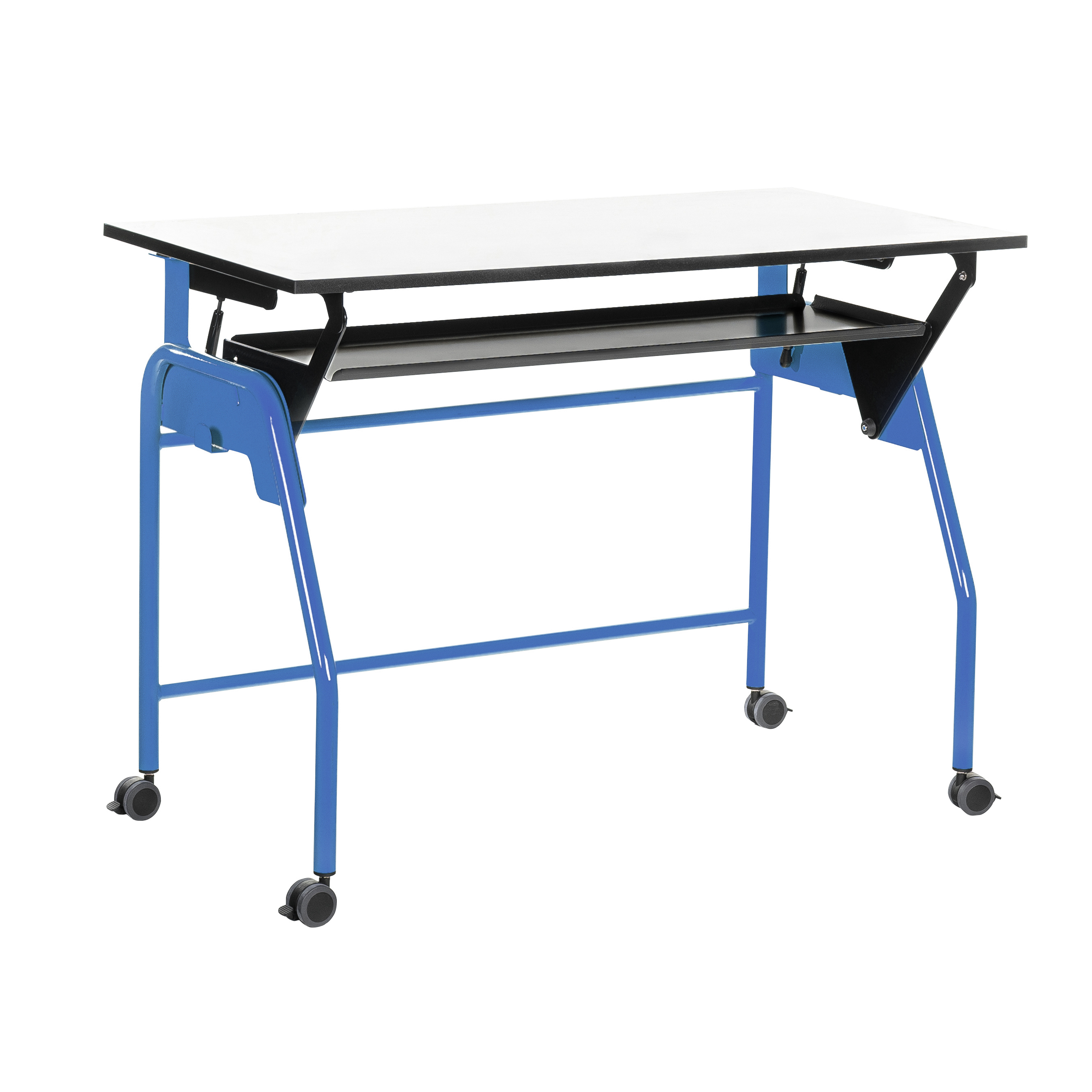 Table-tableau BIPLAN avec tablette plateau stratifié blanc - 125 x 60 x 62,5 cm - piétement métallique 4 pieds -