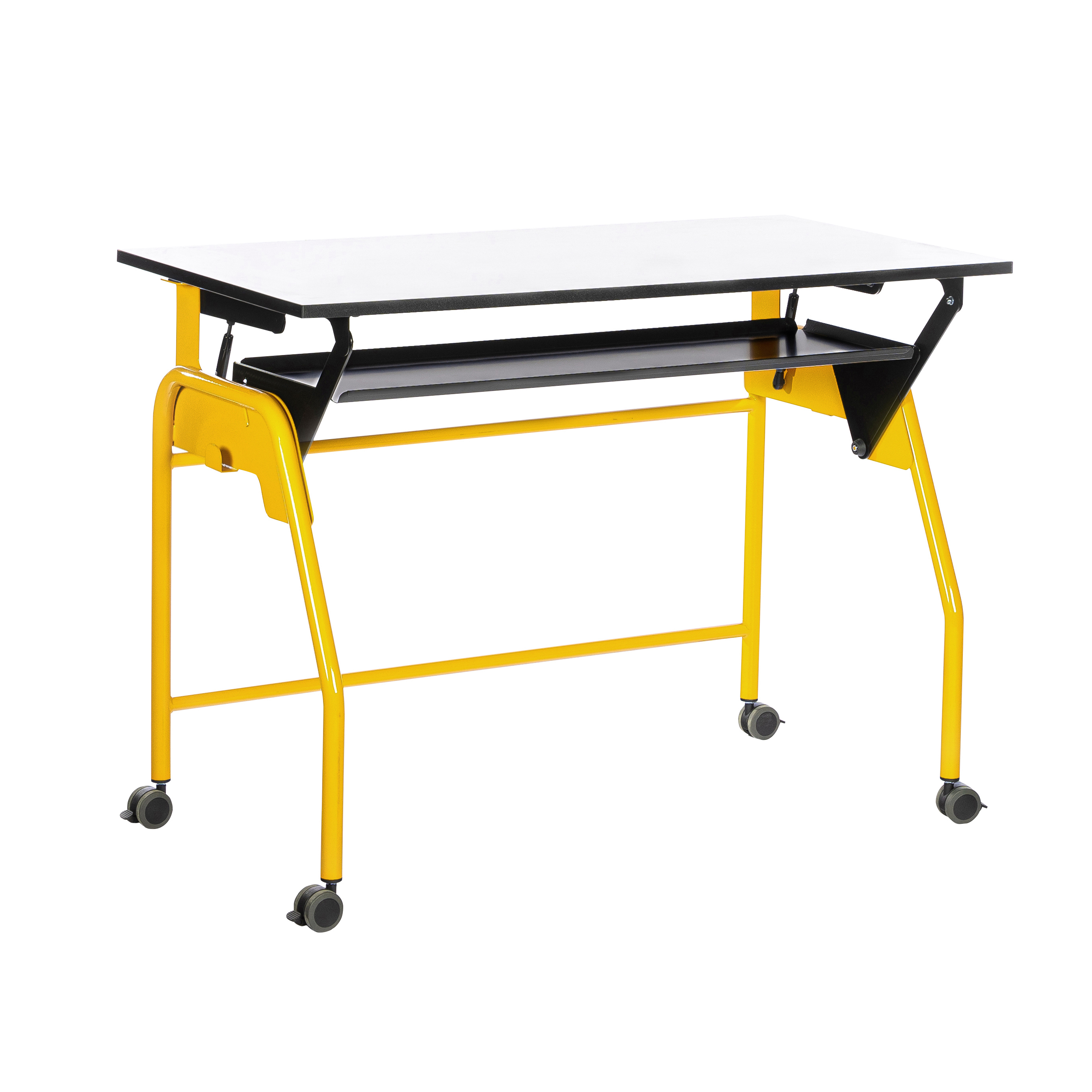 Table-tableau BIPLAN avec tablette plateau stratifié blanc - 125 x 60 x 62,5 cm - piétement métallique 4 pieds -