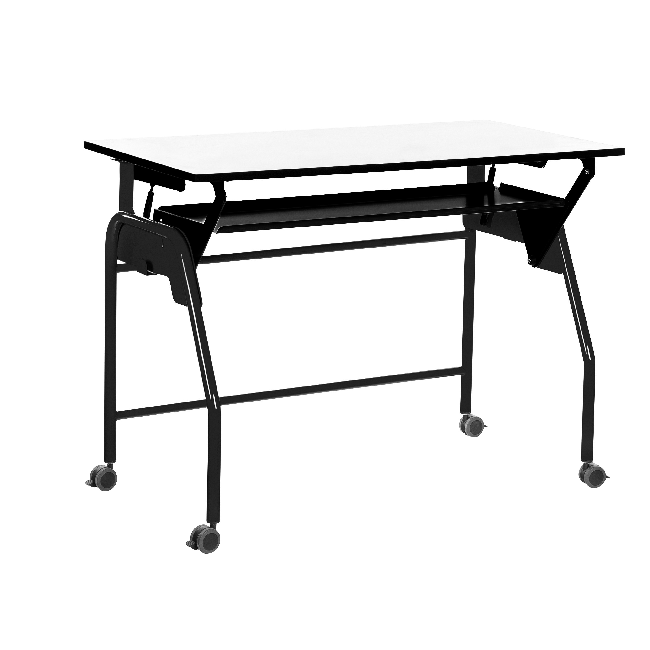 Table-tableau BIPLAN avec tablette plateau stratifié blanc - 125 x 60 x 62,5 cm - piétement métallique 4 pieds -