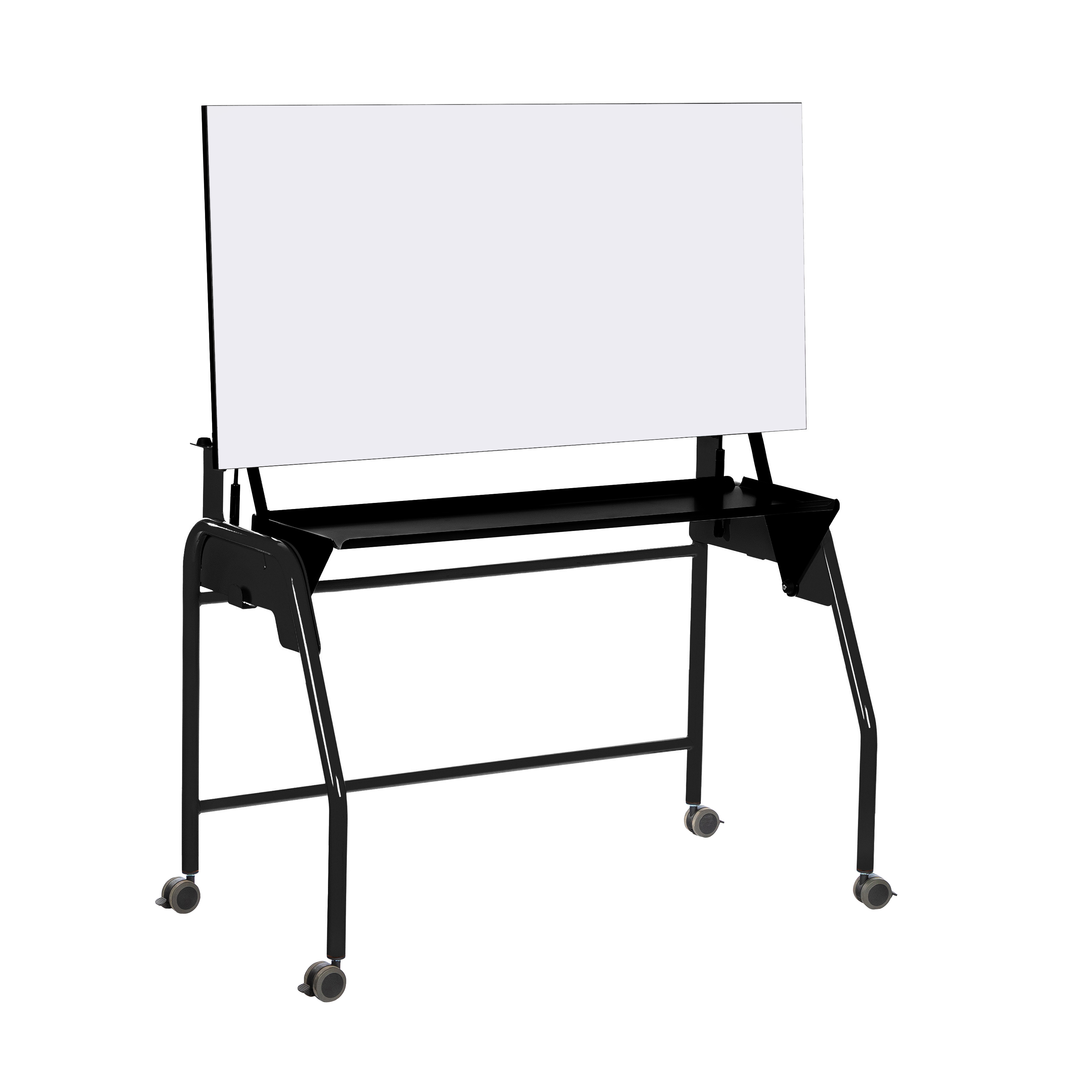Table-tableau BIPLAN avec tablette plateau stratifié blanc - 125 x 60 x 62,5 cm - piétement métallique 4 pieds -