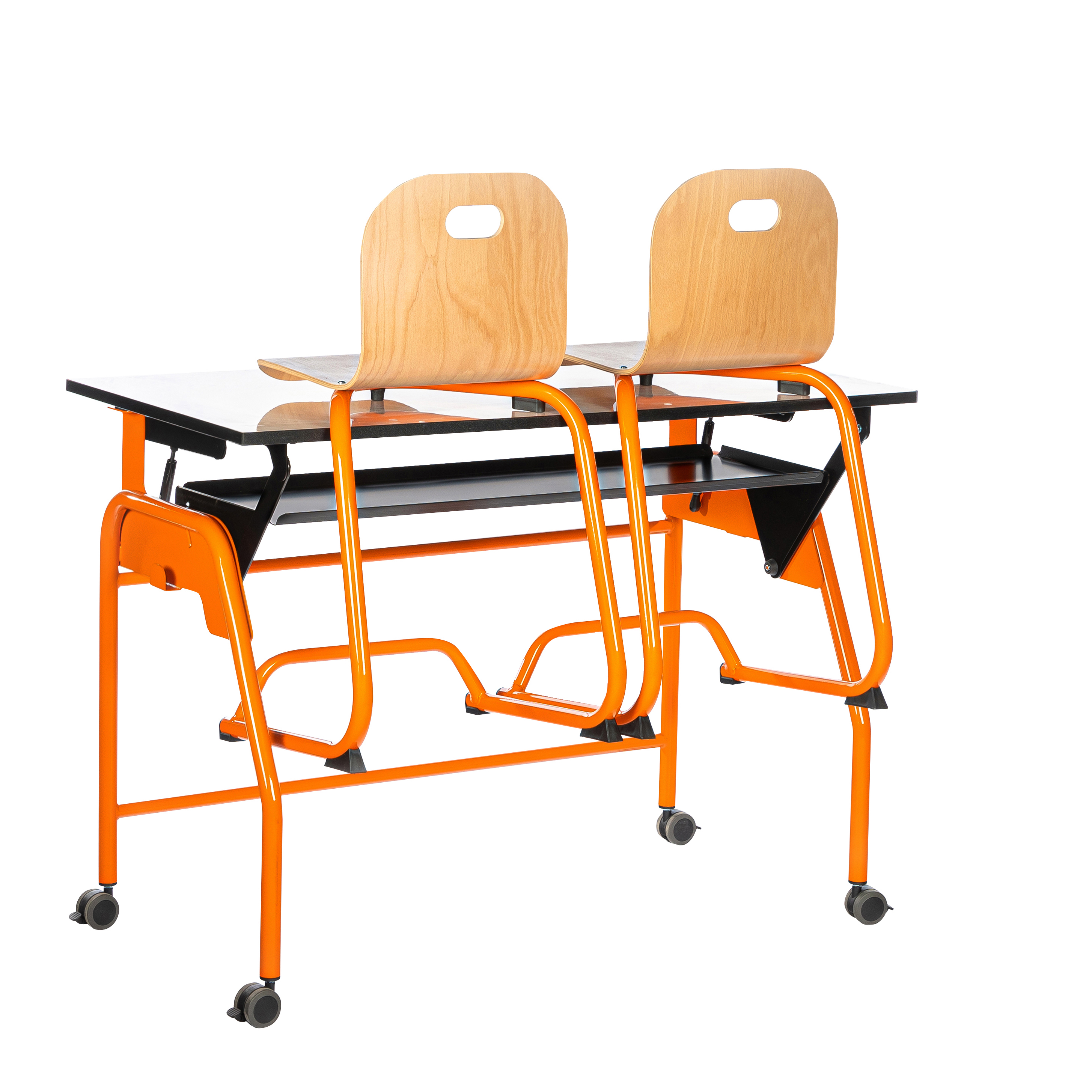 Table-tableau BIPLAN avec tablette plateau stratifié blanc - 125 x 60 x 62,5 cm - piétement métallique 4 pieds -