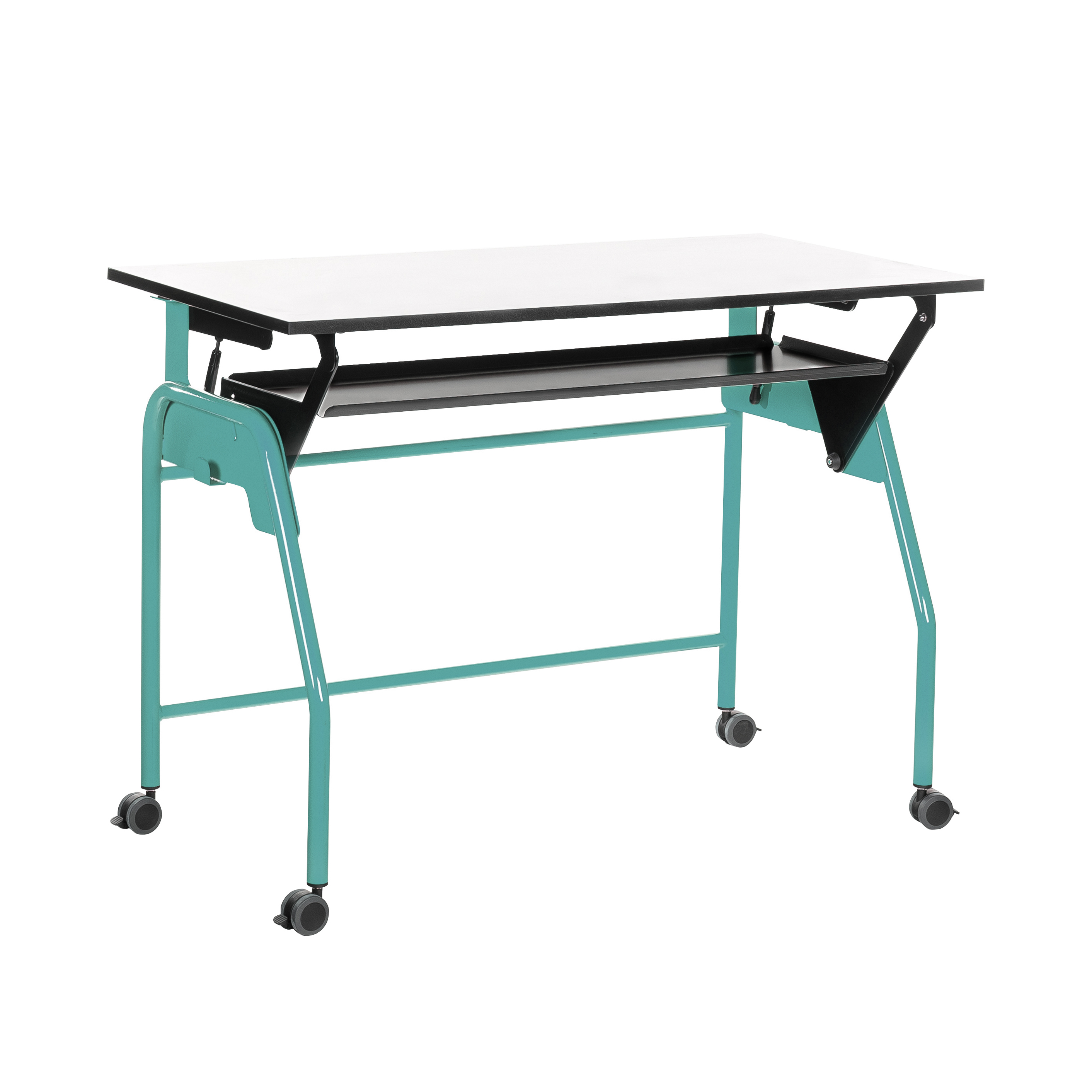 Table-tableau BIPLAN avec tablette plateau stratifié blanc - 125 x 60 x 62,5 cm - piétement métallique 4 pieds -