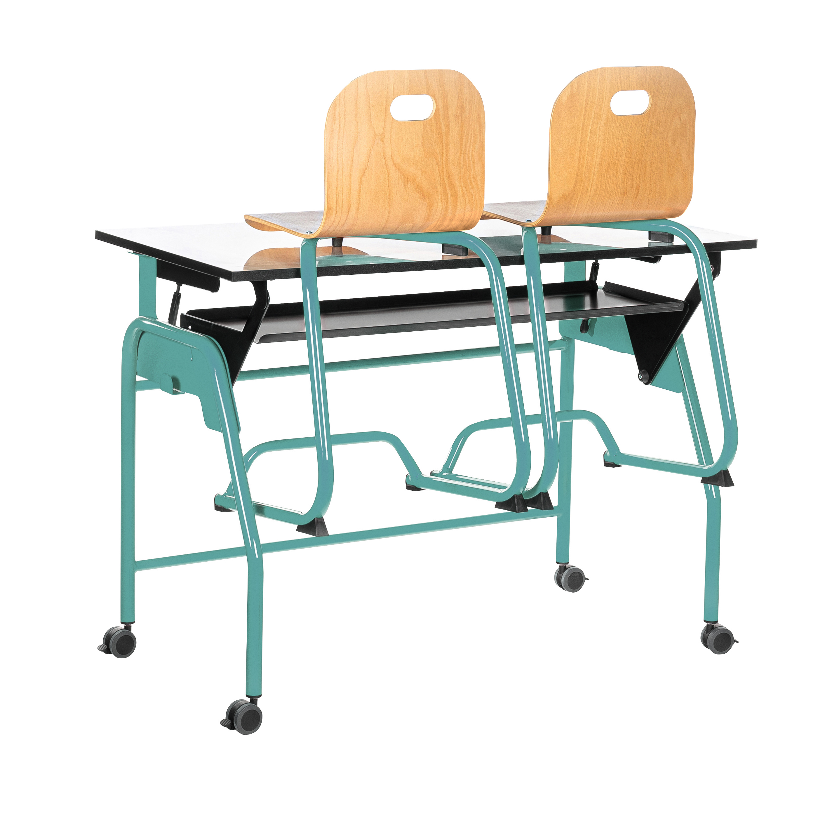 Table-tableau BIPLAN avec tablette plateau stratifié blanc - 125 x 60 x 62,5 cm - piétement métallique 4 pieds -