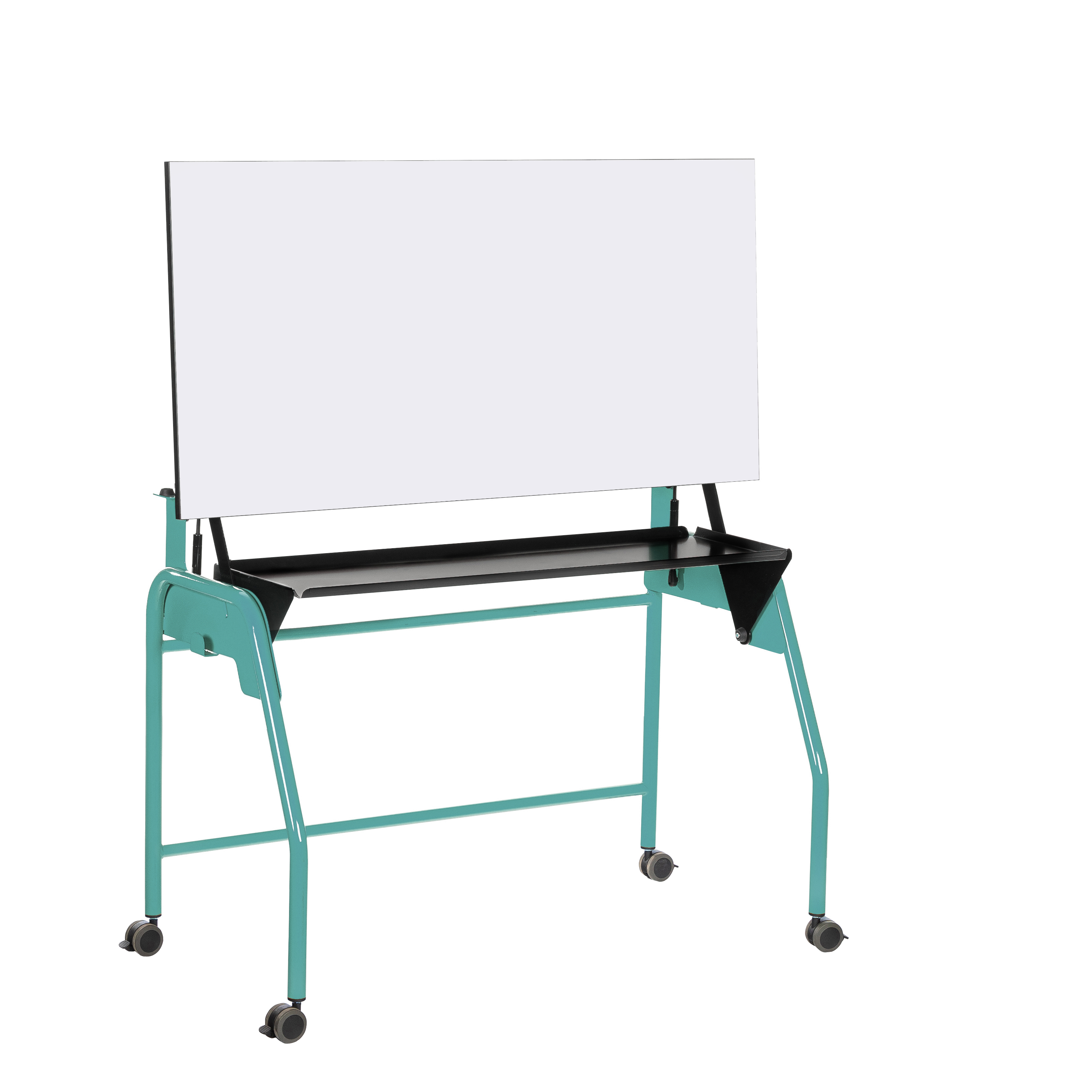 Table-tableau BIPLAN avec tablette plateau stratifié blanc - 125 x 60 x 62,5 cm - piétement métallique 4 pieds -