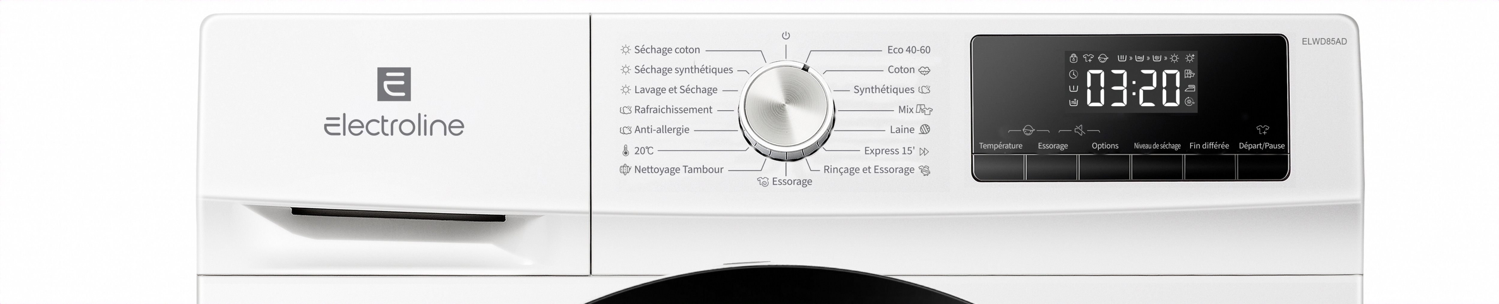 Lave-linge séchant frontal 8 kg - séchage 5 kg Electroline ELWD85AD - classe A