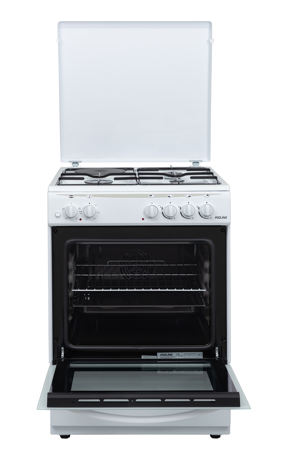Cuisinière mixte 3 foyers gaz +1 foyer électrique couvercle et four convection naturelle Proline PMC65W-F2