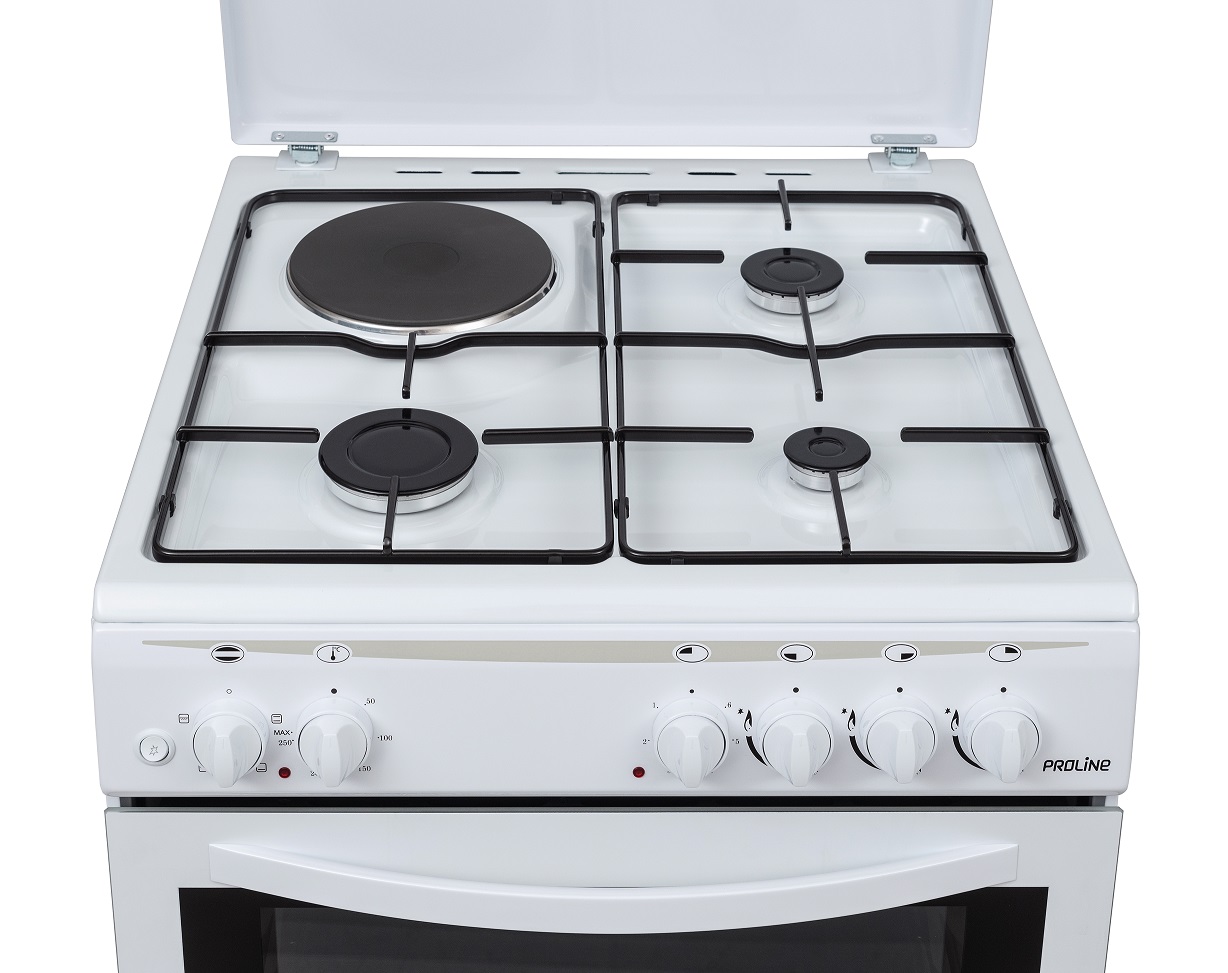 Cuisinière mixte 3 foyers gaz +1 foyer électrique couvercle et four convection naturelle Proline PMC65W-F2