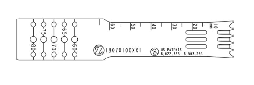 Lame sagittale 1,00 x 70 x 18 mm type Tiger - stérile - longueur utile ajustable 60 - 80 mm