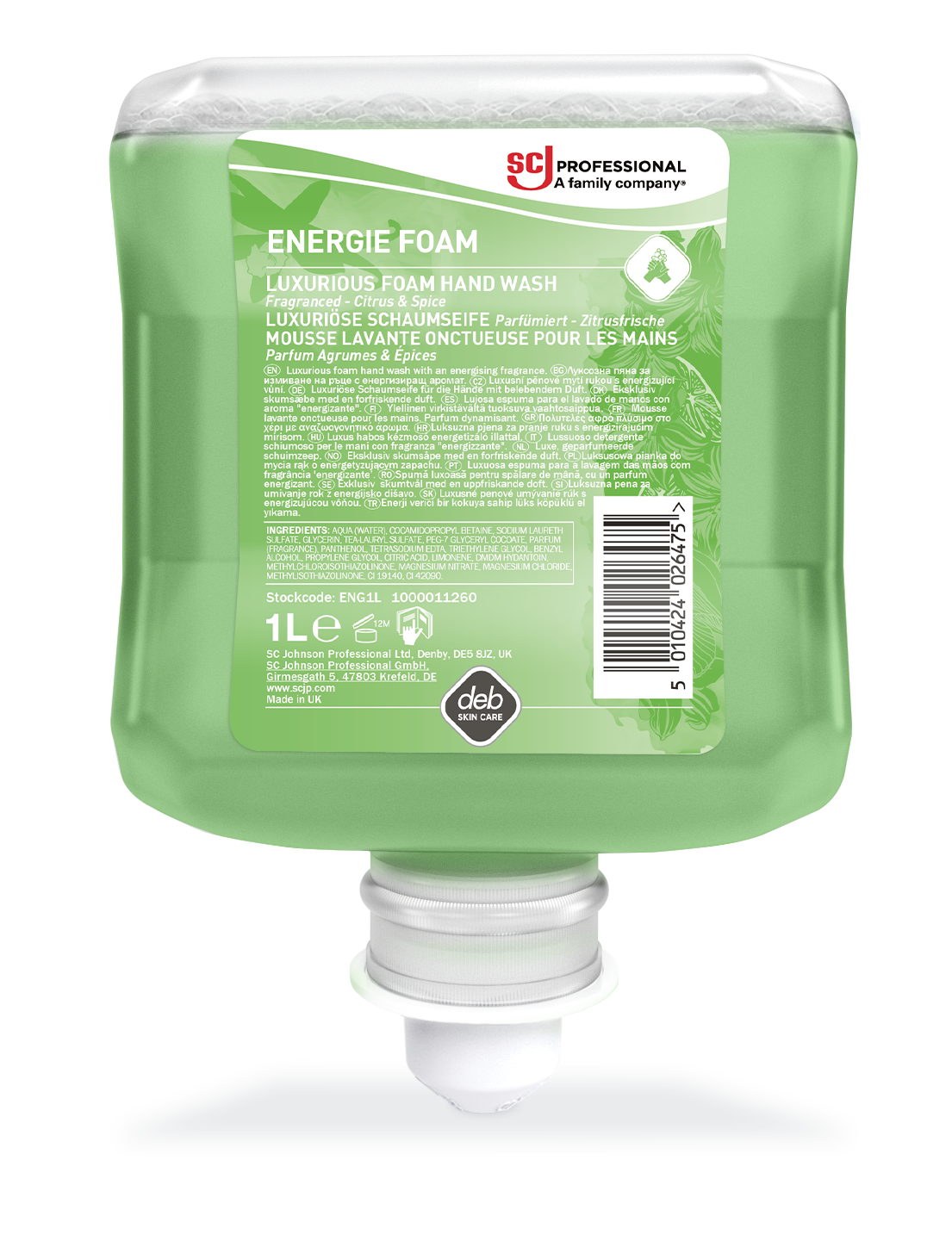 Mousse lavante mains corps Refresh Energie Foam - 6 cartouches de 1 l