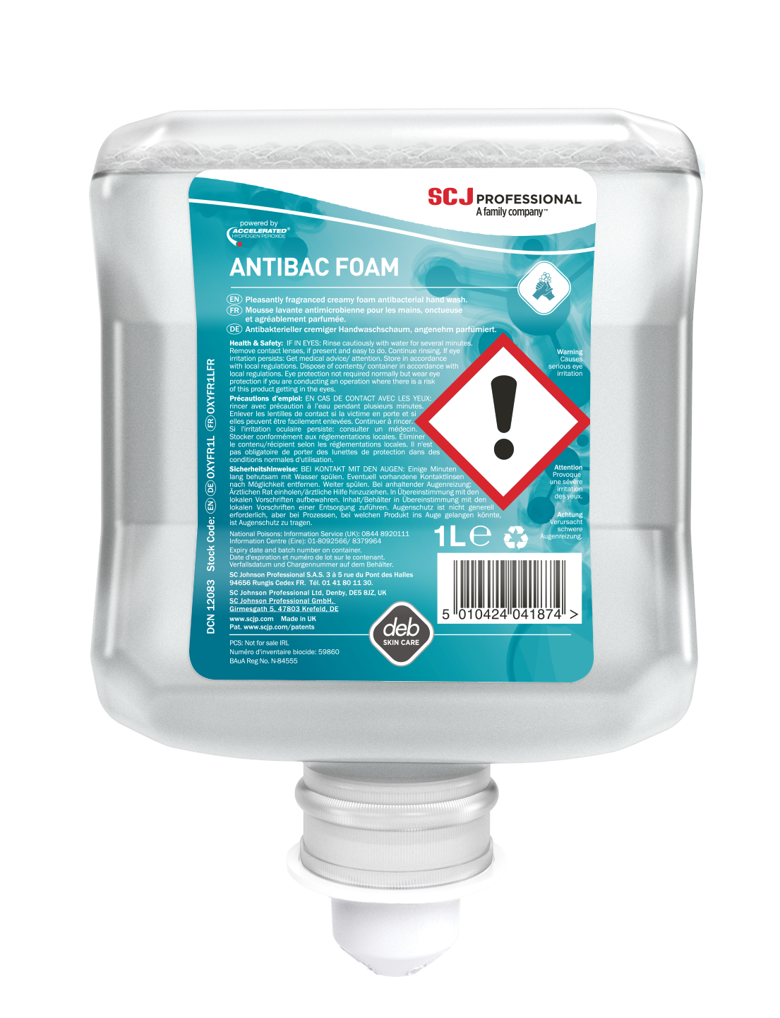 Mousse lavante antimicrobienne Antibac Foam - 6 cartouches de 1 l