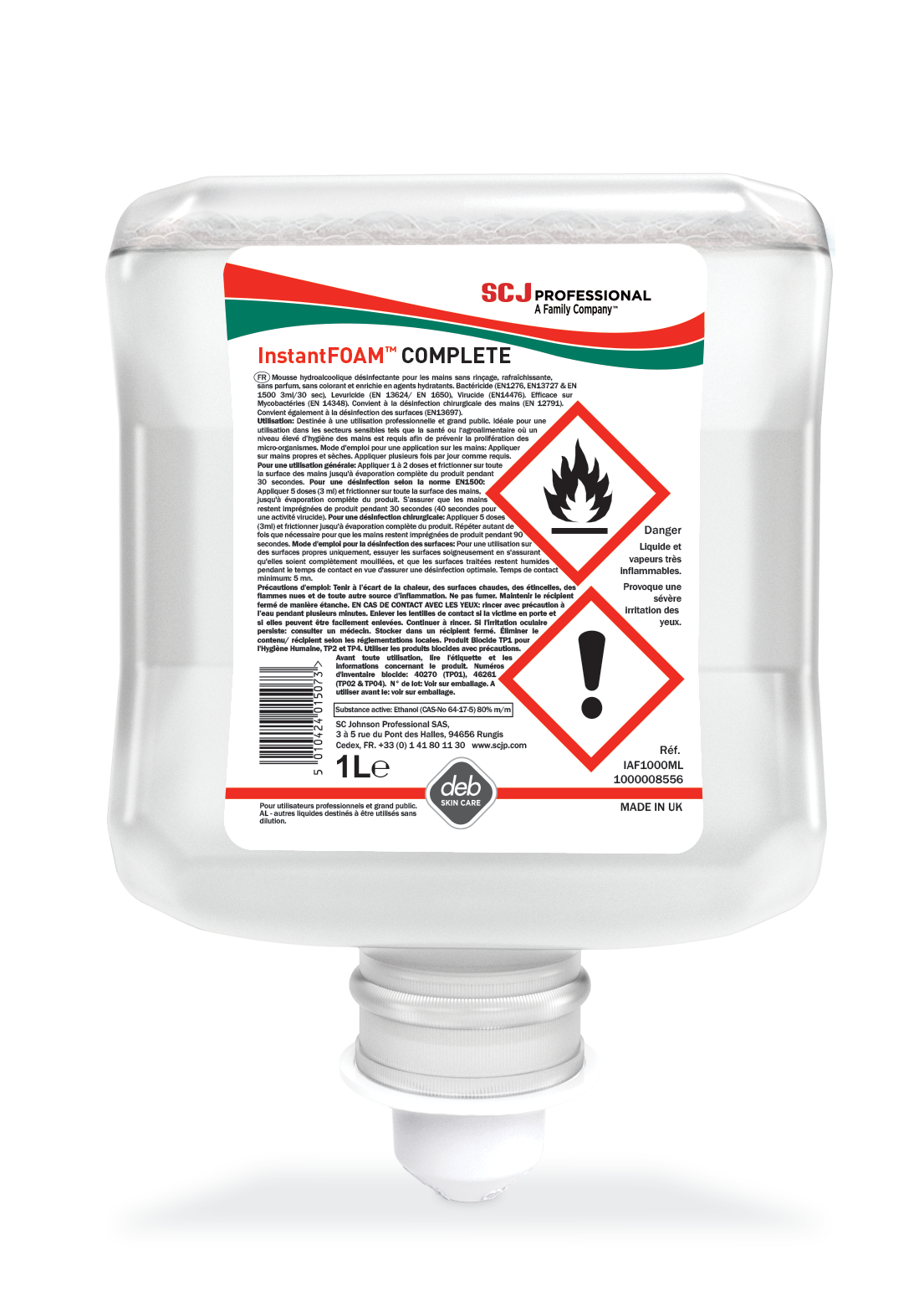 Mousse de désinfection des mains Deb Instant Foam Complete - 6 cartouches de 1 l