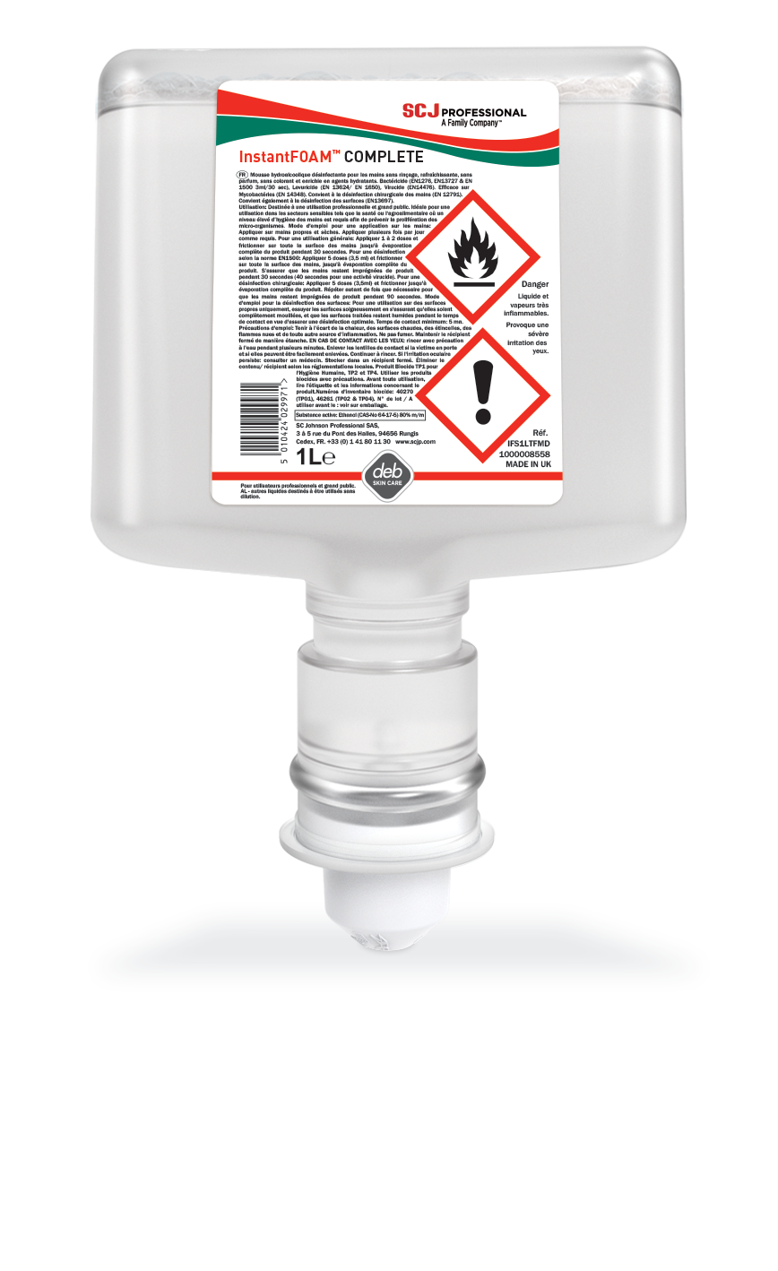 Mousse hydroalcoolique pour distributeur automatique IstantFOAM Complete - carton de 3 x 1 l