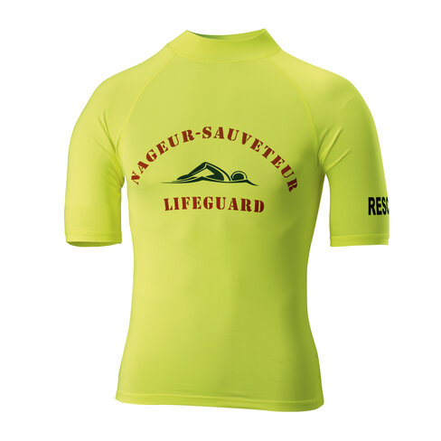 Maillot lycra jaune fluo - protection UV - manches courtes polyamide sur-mesure - minimum de commande 100 pièces
