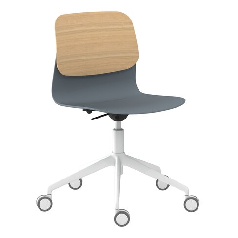 Chaise à roulettes Klik - assise polypropylène - dossier chêne - réglable en hauteur - piétement 5 branches