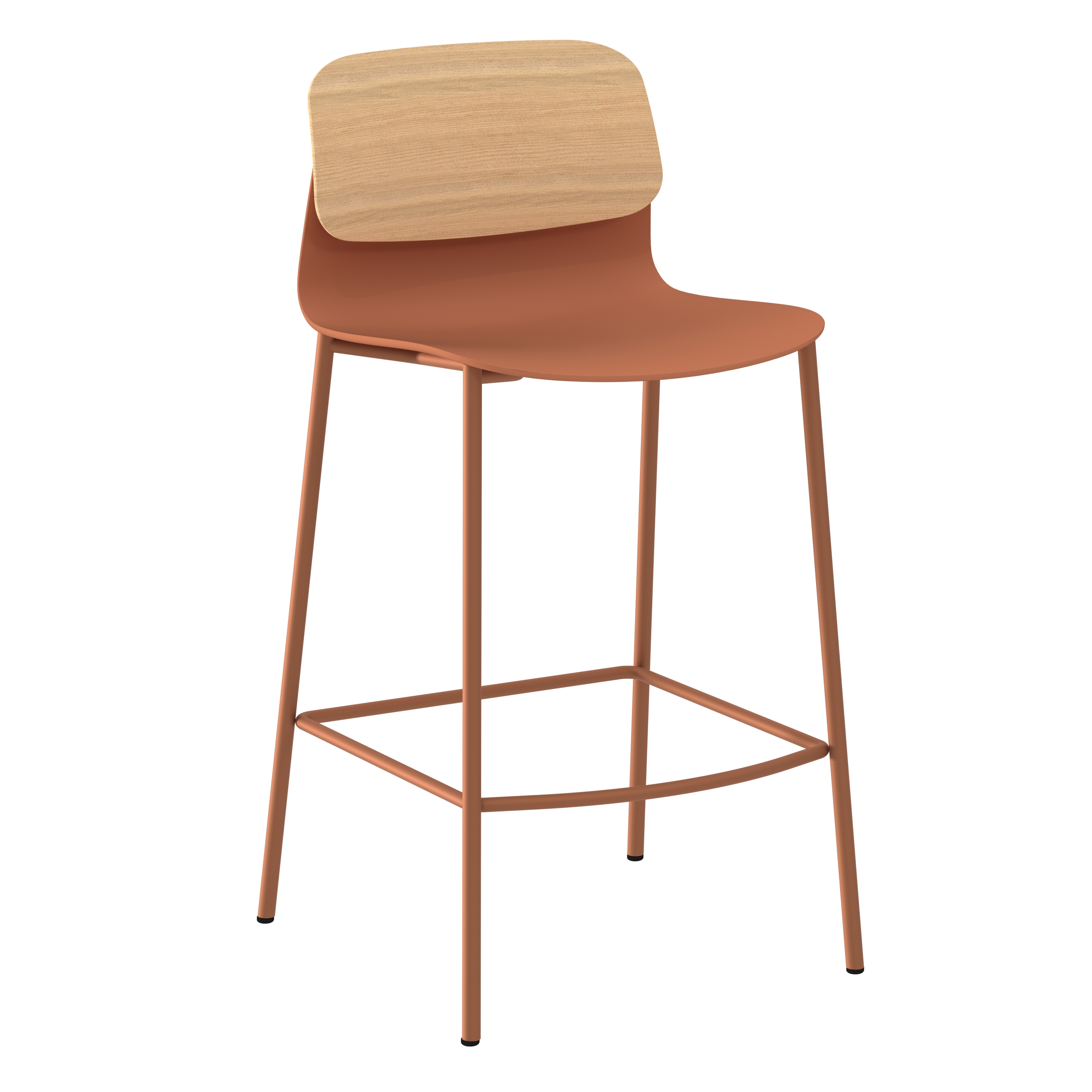 Chaise haute 4 pieds métal Klik - assise polypropylène - dossier chêne - hauteur d'assise 63 cm