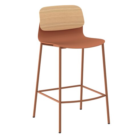 Chaise haute 4 pieds métal Klik - assise polypropylène - dossier chêne - hauteur d'assise 63 cm