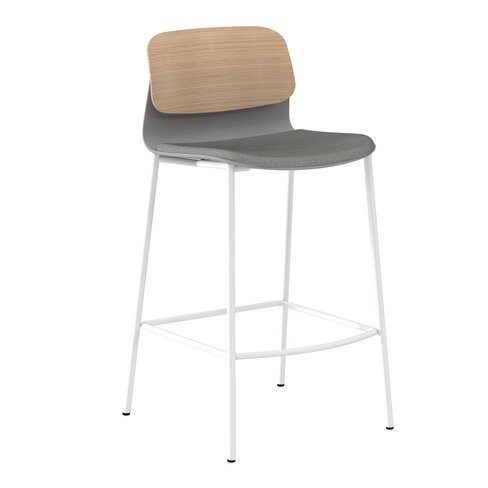 Chaise haute 4 pieds métal Klik - assise tissu - dossier chêne - hauteur d'assise 64,5 cm