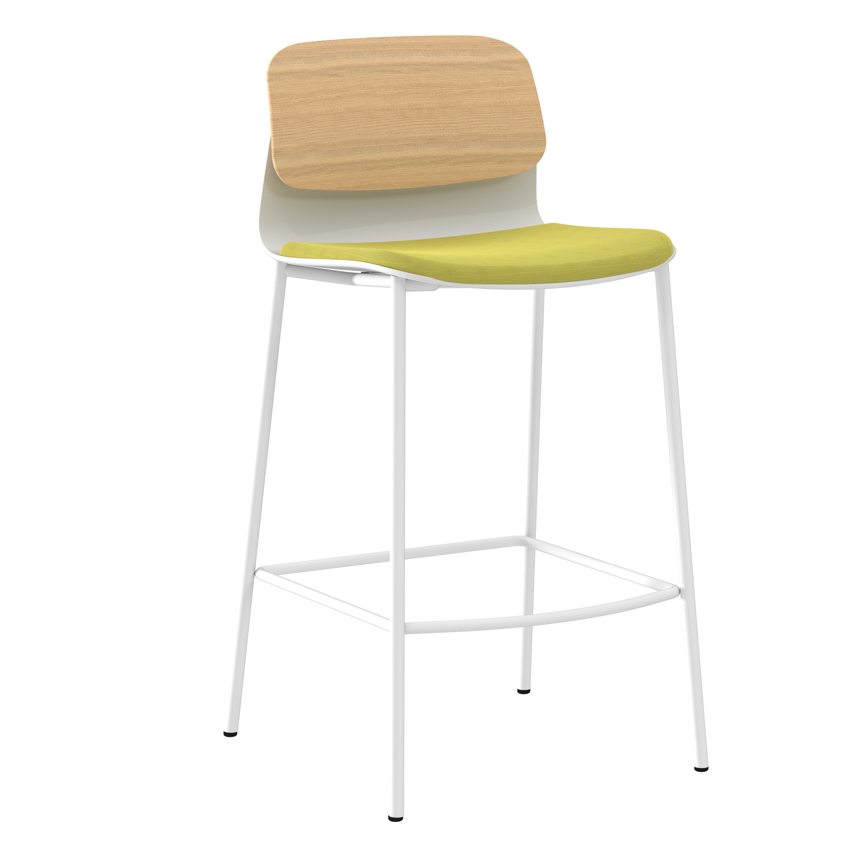 Chaise haute 4 pieds métal Klik - assise textile enduit - dossier chêne - hauteur d'assise 64,5 cm