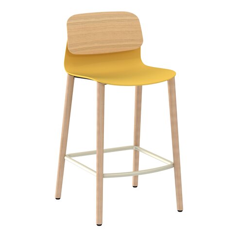 Chaise haute 4 pieds bois Klik - assise polypropylène - dossier chêne - hauteur d'assise 63 cm