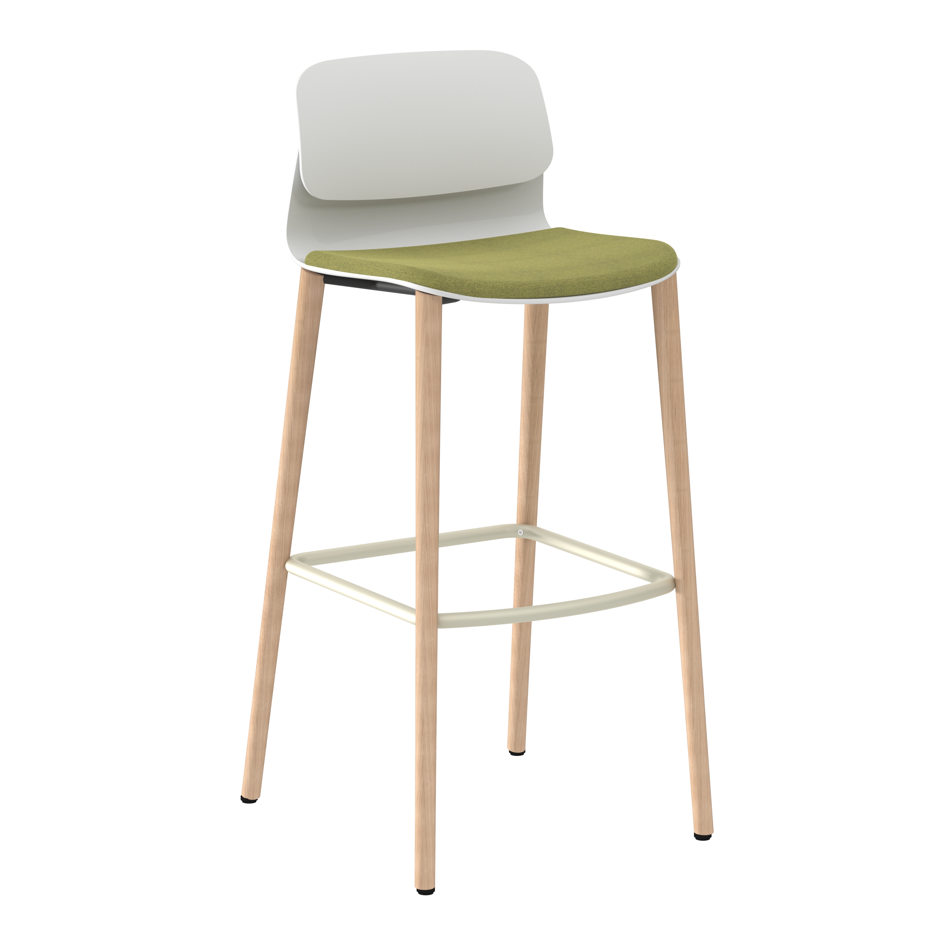 Chaise haute 4 pieds bois Klik - assise tissu - dossier polypropylène -hauteur d'assise 77,5 cm