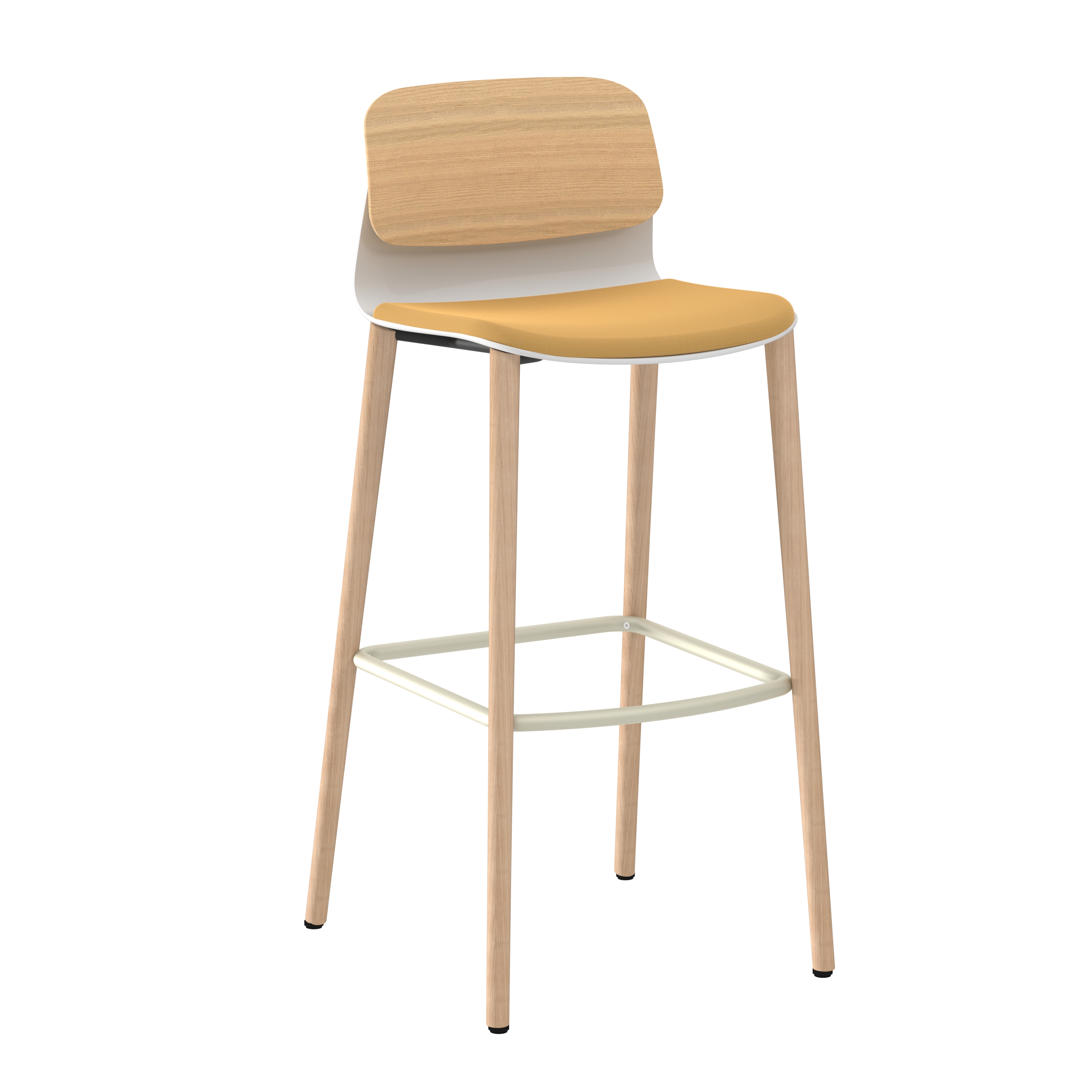 Chaise haute 4 pieds bois Klik - assise textile enduit - dossier chêne - hauteur d'assise 77,5 cm