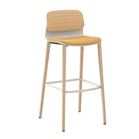 Chaise haute 4 pieds bois Klik - assise textile enduit - dossier chêne - hauteur d'assise 77,5 cm