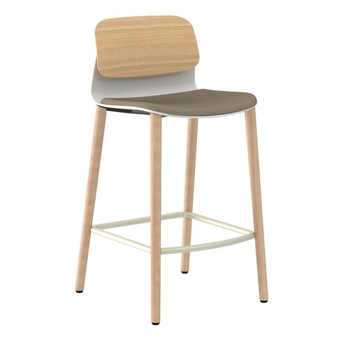 Chaise haute 4 pieds bois Klik - assise textile enduit - dossier chêne - hauteur d'assise 64,5 cm