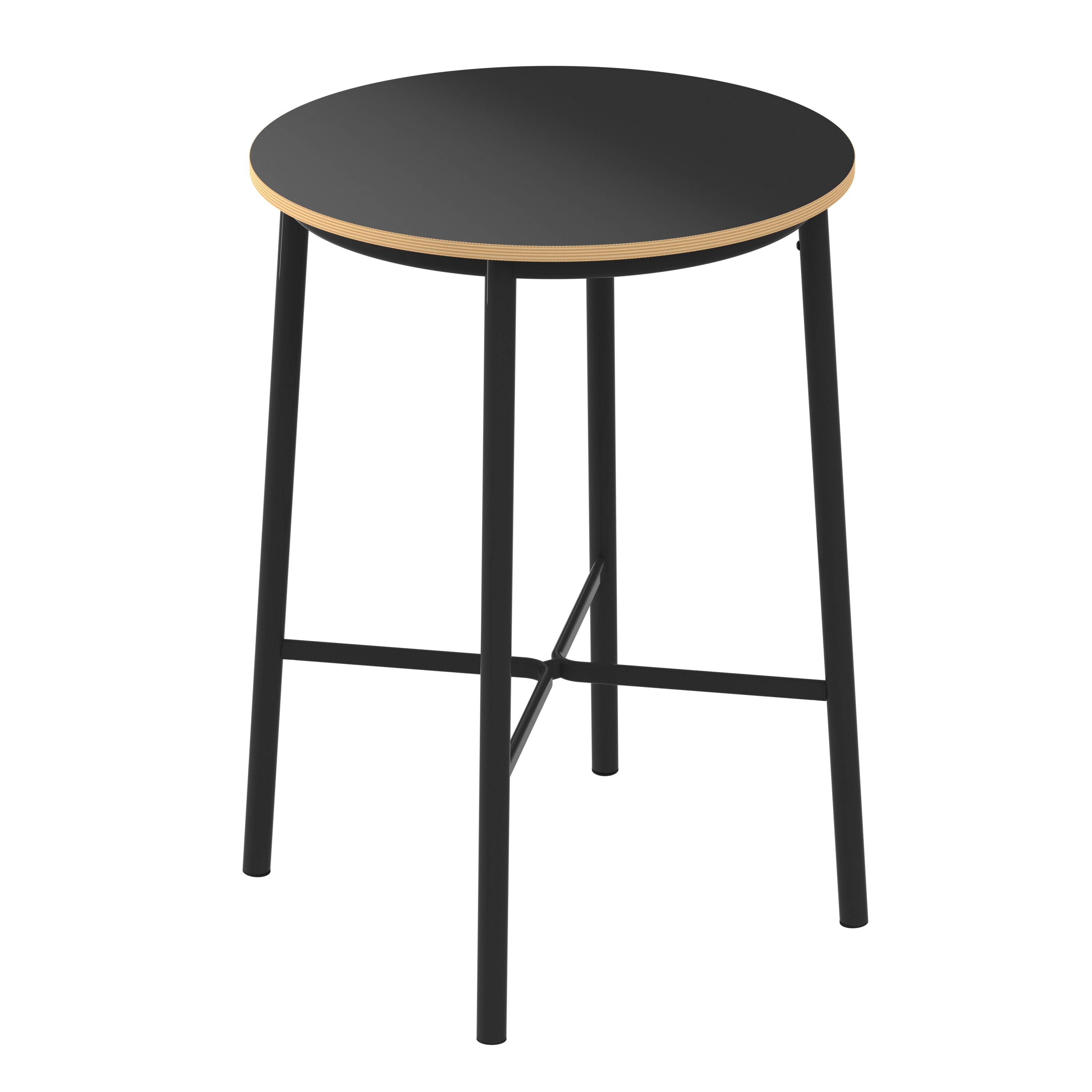 Table haute ronde Klik - Ø 80 cm - plateau stratifié - pieds métal - h. 110 cm - chant décor chêne