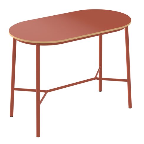 Table haute ovale Klik - l. 150 x pr. 80 cm - plateau stratifié - pieds métal - h. 110 cm - chant décor chêne