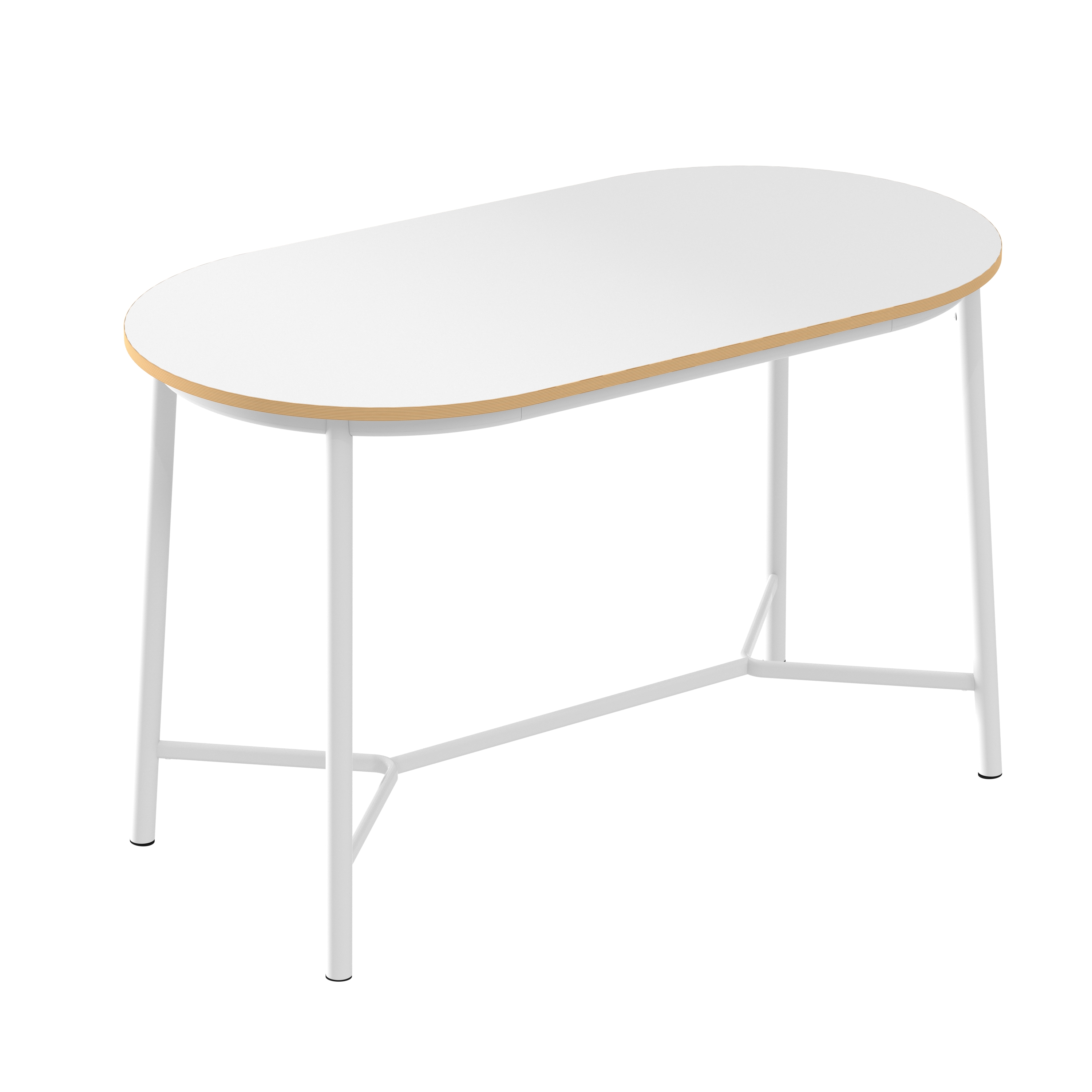 Table haute ovale Klik - l. 150 x pr. 80 cm - plateau stratifié - pieds métal - h. 92 cm - chant décor chêne